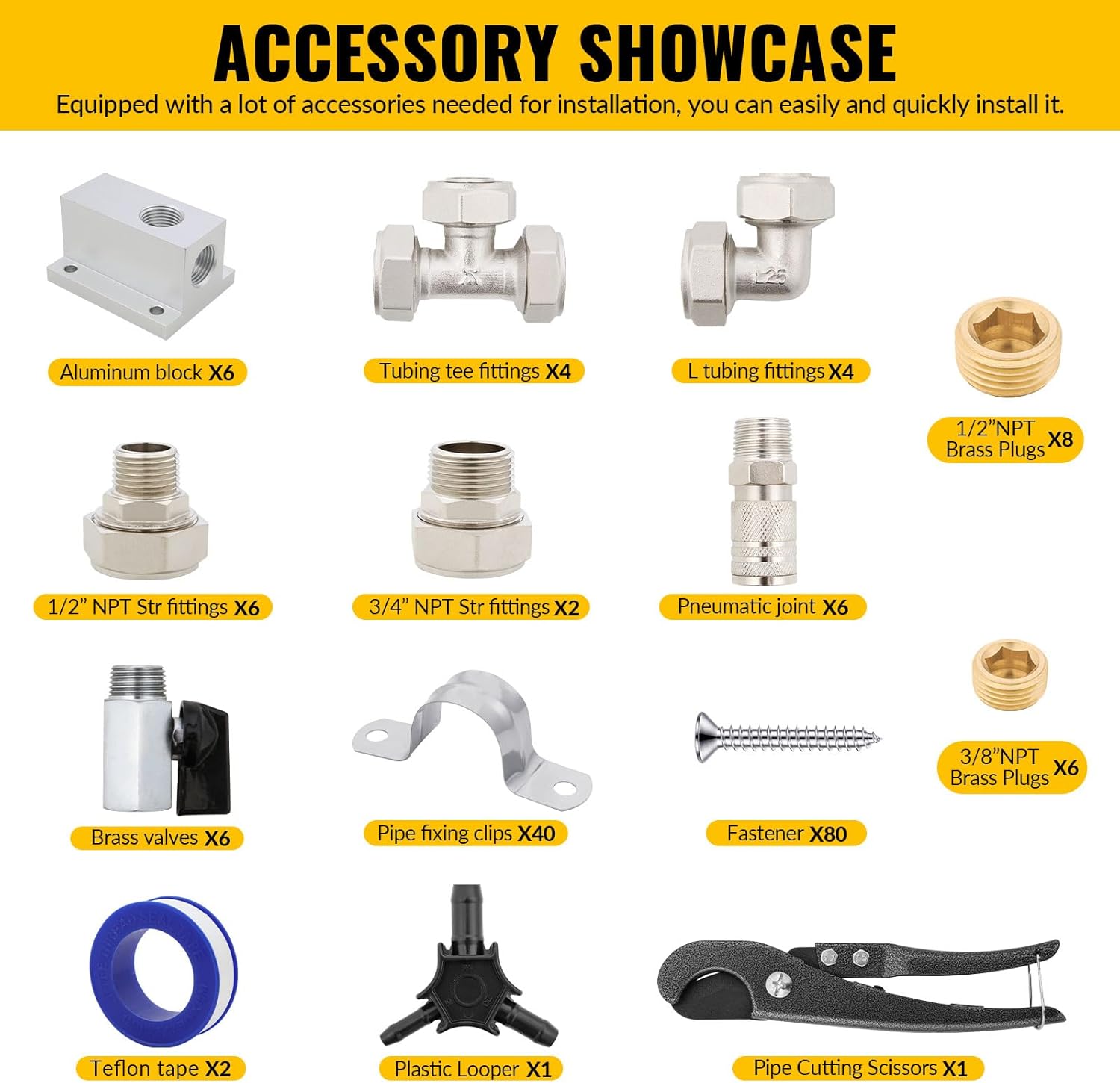 Compressed Air Piping System, 3/4 Inch x 200 FT Black HDPE Pipe,Aluminum Wall Outlet Blocks, Rapid Air Compressor System Accessories and Air Line Kit for Shop,Garage