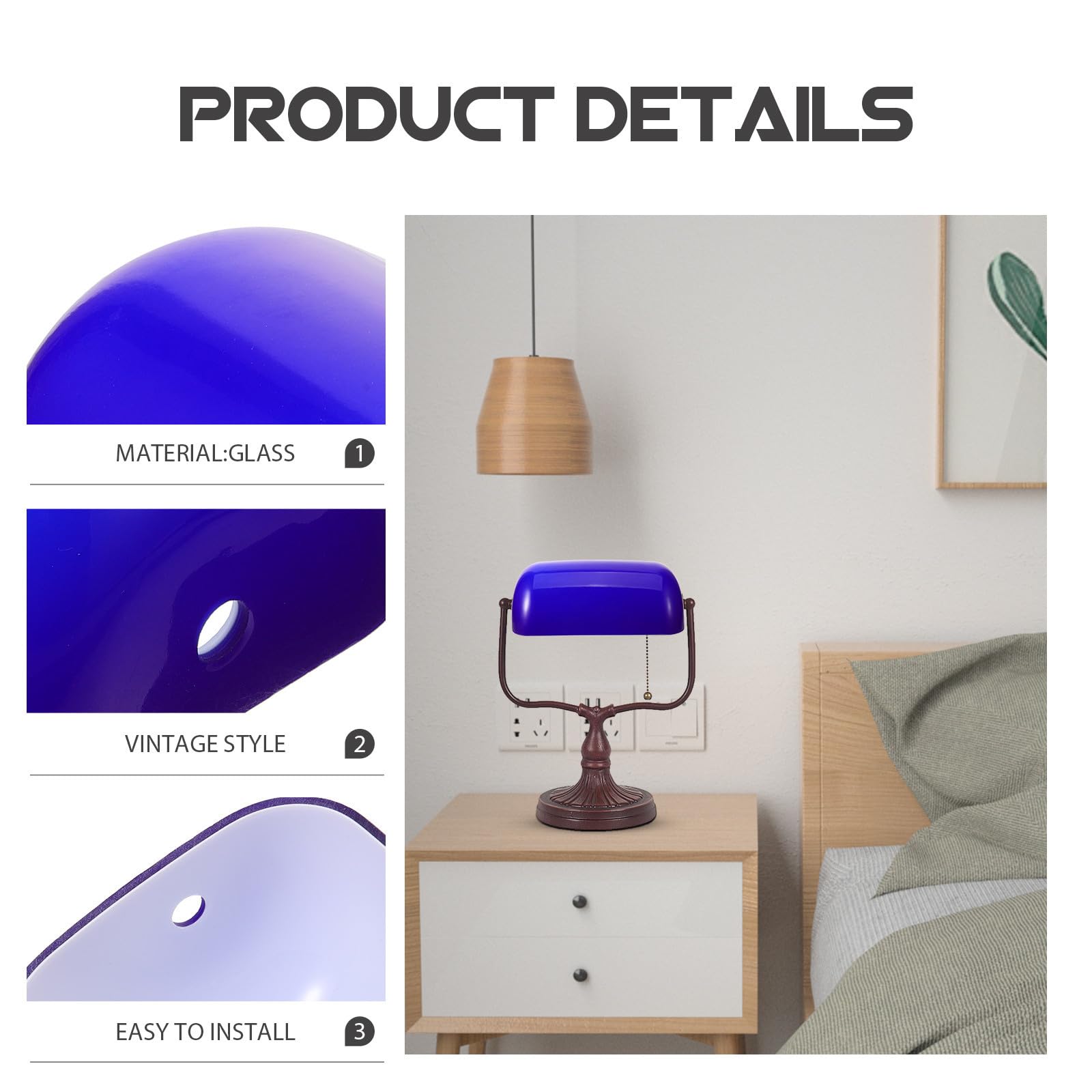 jour Léger et Facile à Installer Vintage en Verre Bleu pour Lampe de Table de Pendaison de Crémaillère pour Bureau ou