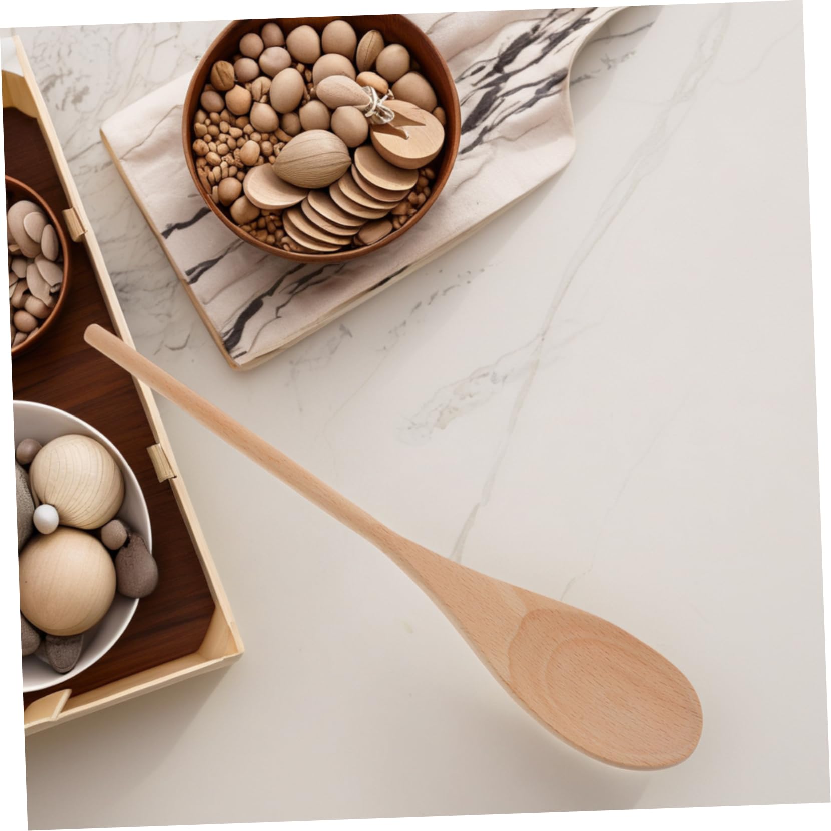 Cuchara de Madera de Mango Largo 24 Piezas, Utensilio de Cocina | Acabado sin Pintar, Diseño Ovalado, para Mezclar y Servir, Uso en Cocina y Manualidades, Color Beige