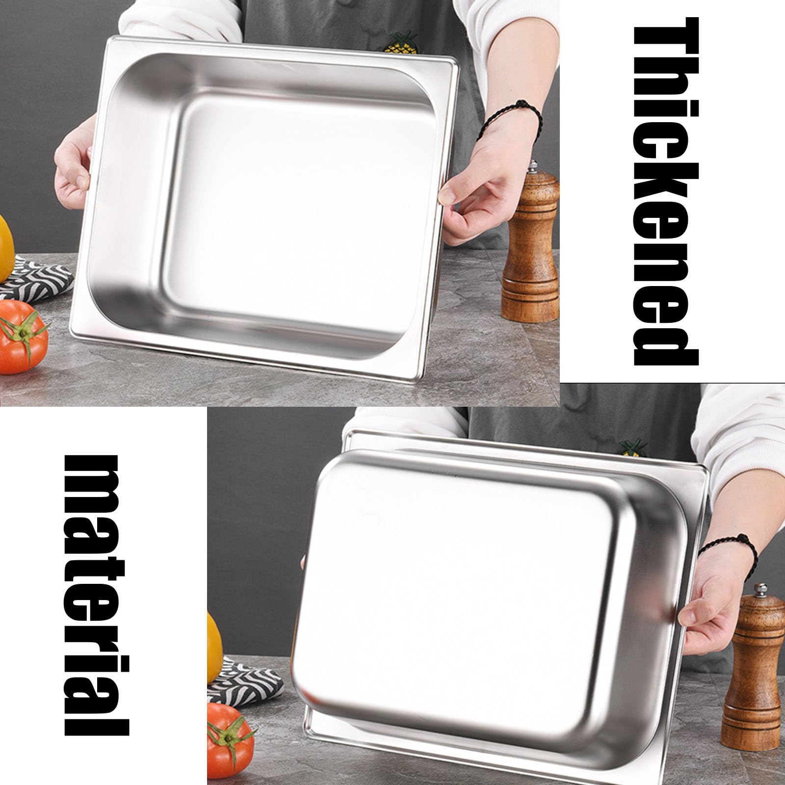 Spülmaschinenfest Tief Gastronormbehälter,Edelstahl Mahlzeit Zutatenbehälters,Stapelbar Gastro Behälter GN,1/9（17.5 * 10.8）,15cm0.8side