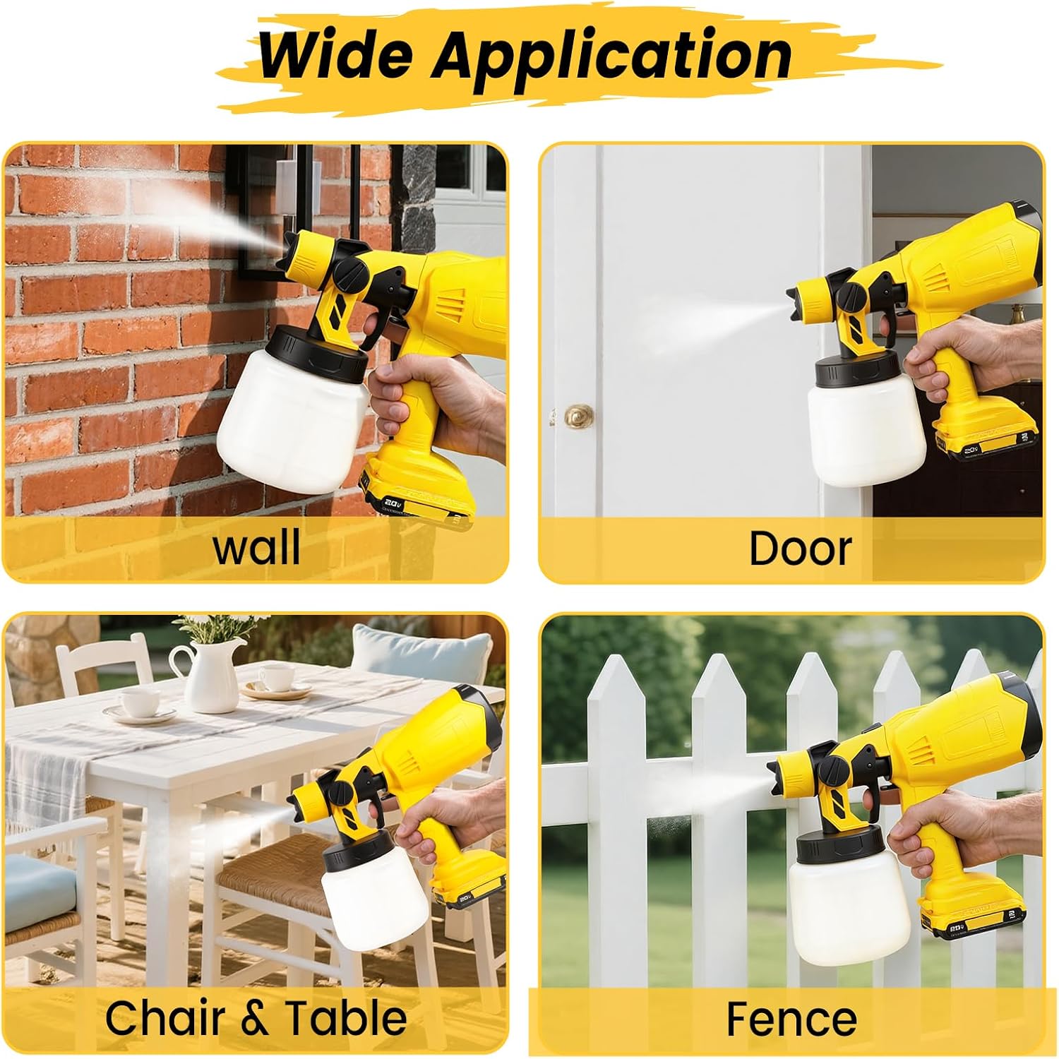 200W Cordless Paint Sprayer Compatible with DeWalt 20V Battery, 1000ML Electric Paint Sprayer with 3 Nozzles & Patterns, Easy to Clean for Home DIY, Furniture, Car Painting(NO Battery)