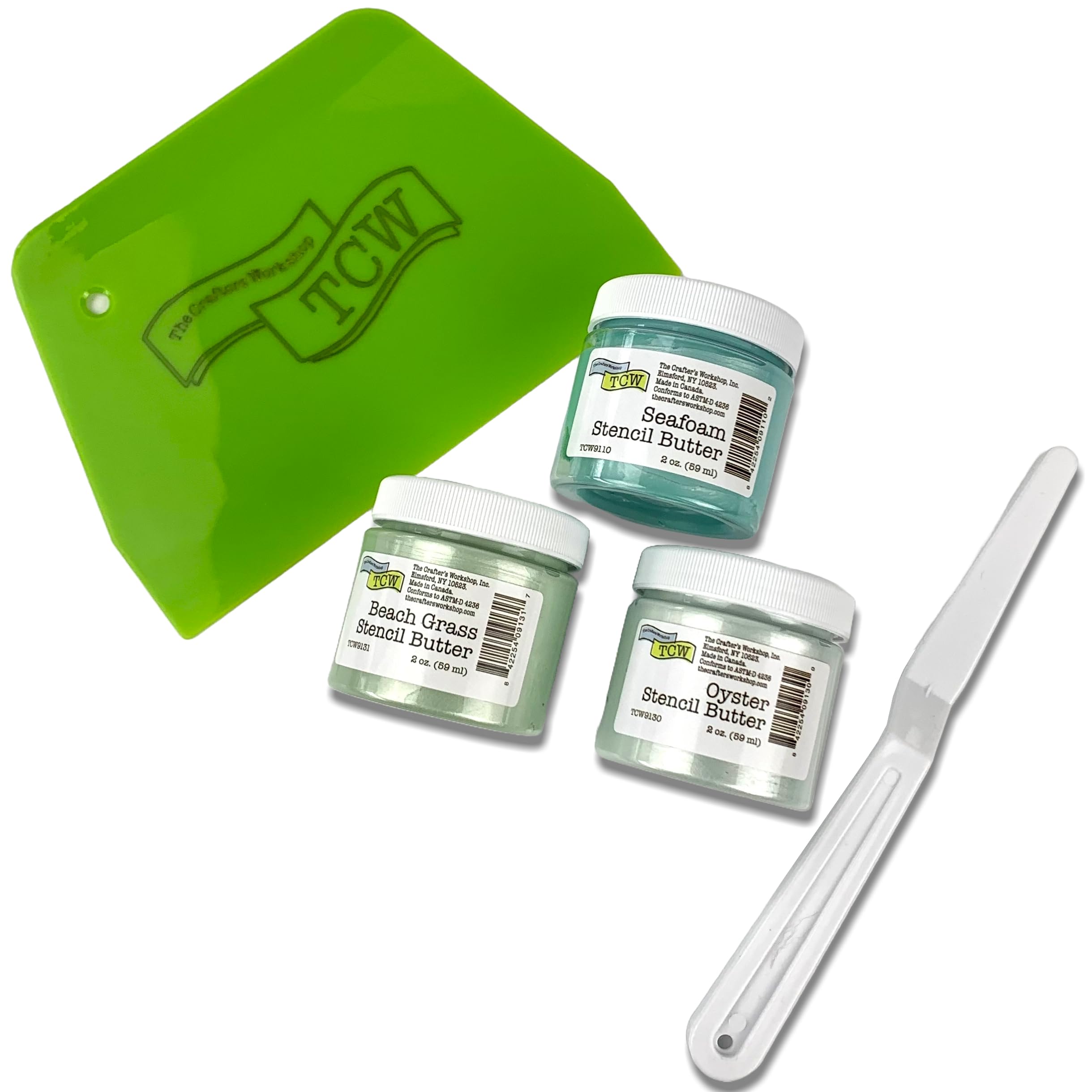 The Crafter's Workshop Sea Greens Paint Set and Art Kit – Stencil Butter Starter Kit with 3 Colors in 2-oz Jars of Paint Paste + 2 Tools – DIY Painting Set for Canvas, Journals & More