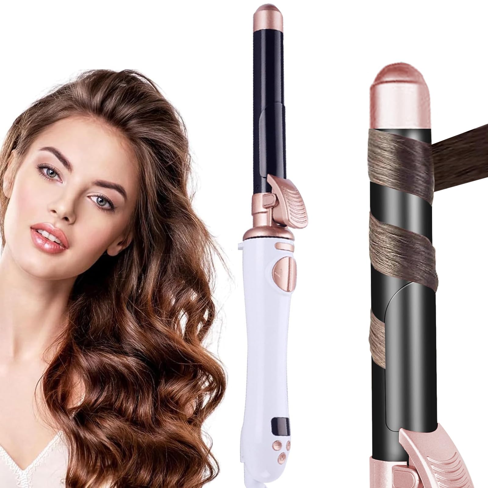 Rizador giratorio automático profesional, 13 temperaturas ajustables, 30 segundos de calentamiento instantáneo, 1 hora de apagado automático, doble voltaje 110-240V (D)