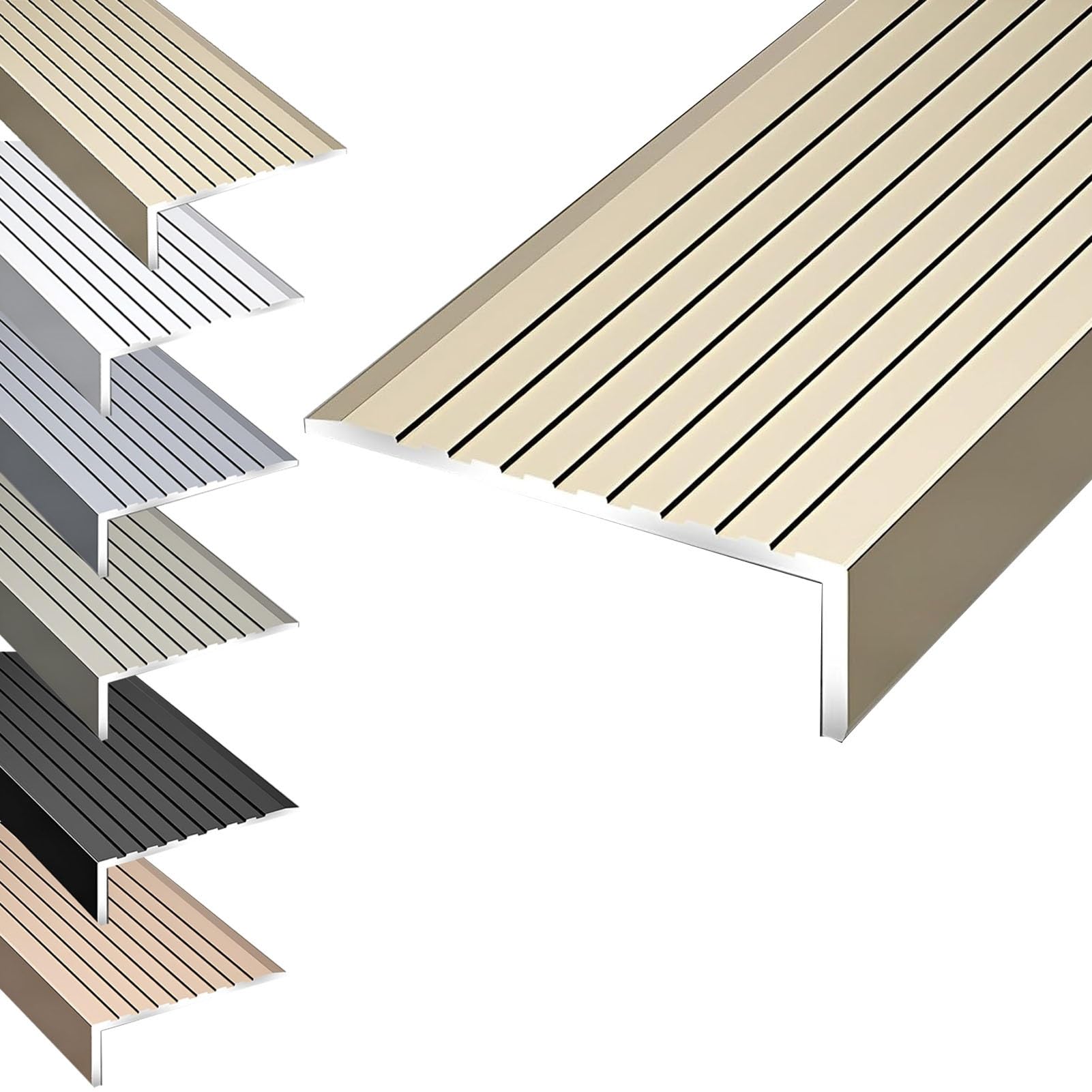 Perfil antideslizante de aluminio para escalera, 105/115/125 cm, protector de esquina de metal, acabado oro rosa, 100 cm y elegante solución de seguridad