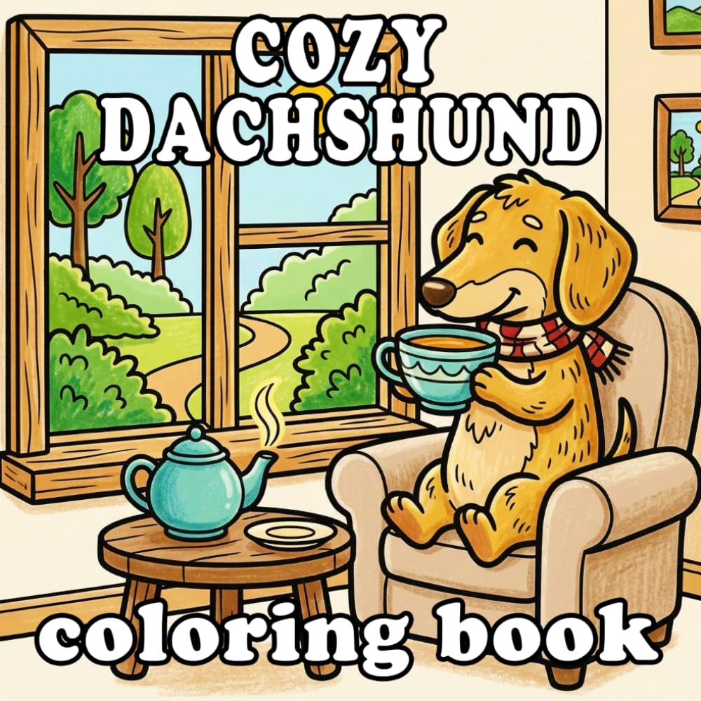 Cozy Dachshund Coloring Book: Cute Anthropomorphic Wiener Dog Home Life for Kids and Adults