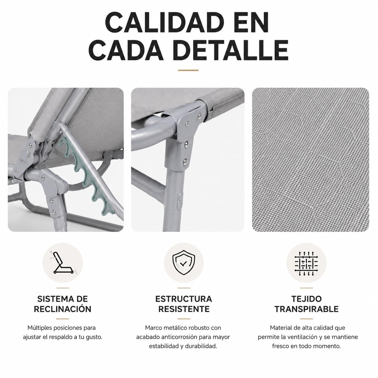 Pack 2 tumbonas Plegables con Parasol Ajustable y cojín reposacabezas – Respaldo multiposición, Bolsillo Lateral, Estructura metálica, jardín terraza Piscina y Playa, Gris