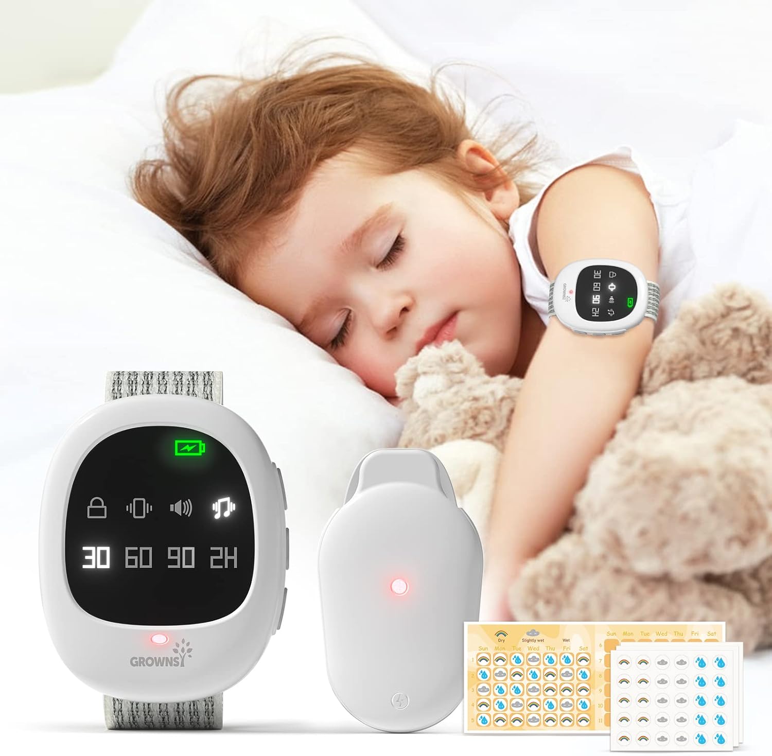 2in1 Upgraded Wireless Bedwetting Alarm & Potty Watch, GROWNSY Rechargeable Potty Training
