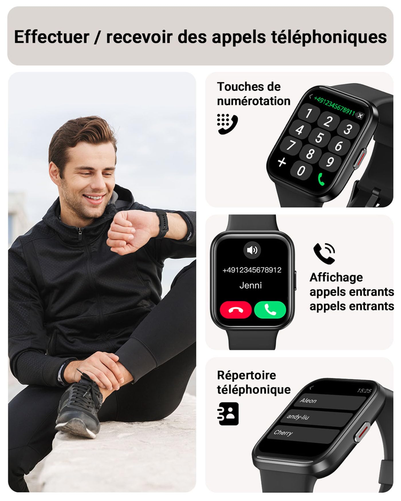 Montre Connectée Homme, 1,85" Femme Smartwatch pour Samsung iPhone Android, Alexa intégrée 3ATM 100+ Modes Sportifs Moniteur de SpO2/Sommeil/Fréquence Cardiaque/Podometre/Calories Noir