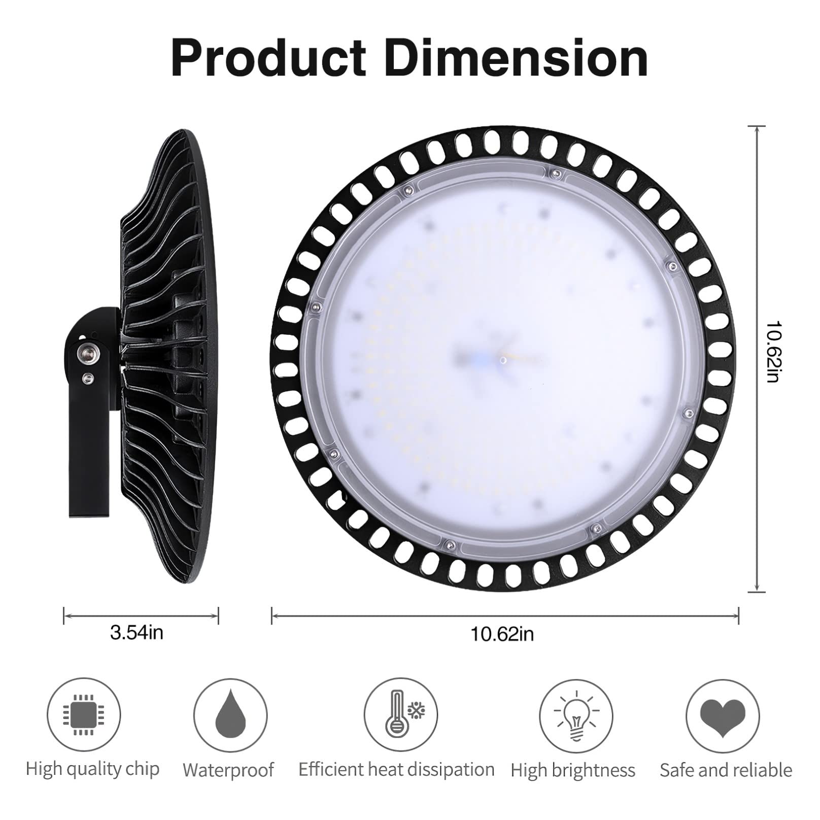 100W UFO LED High Bay Lights 8000Lm Super Bright Warehouse Lighting 110V 6500K Cold White Commercial Bay Light — view 5