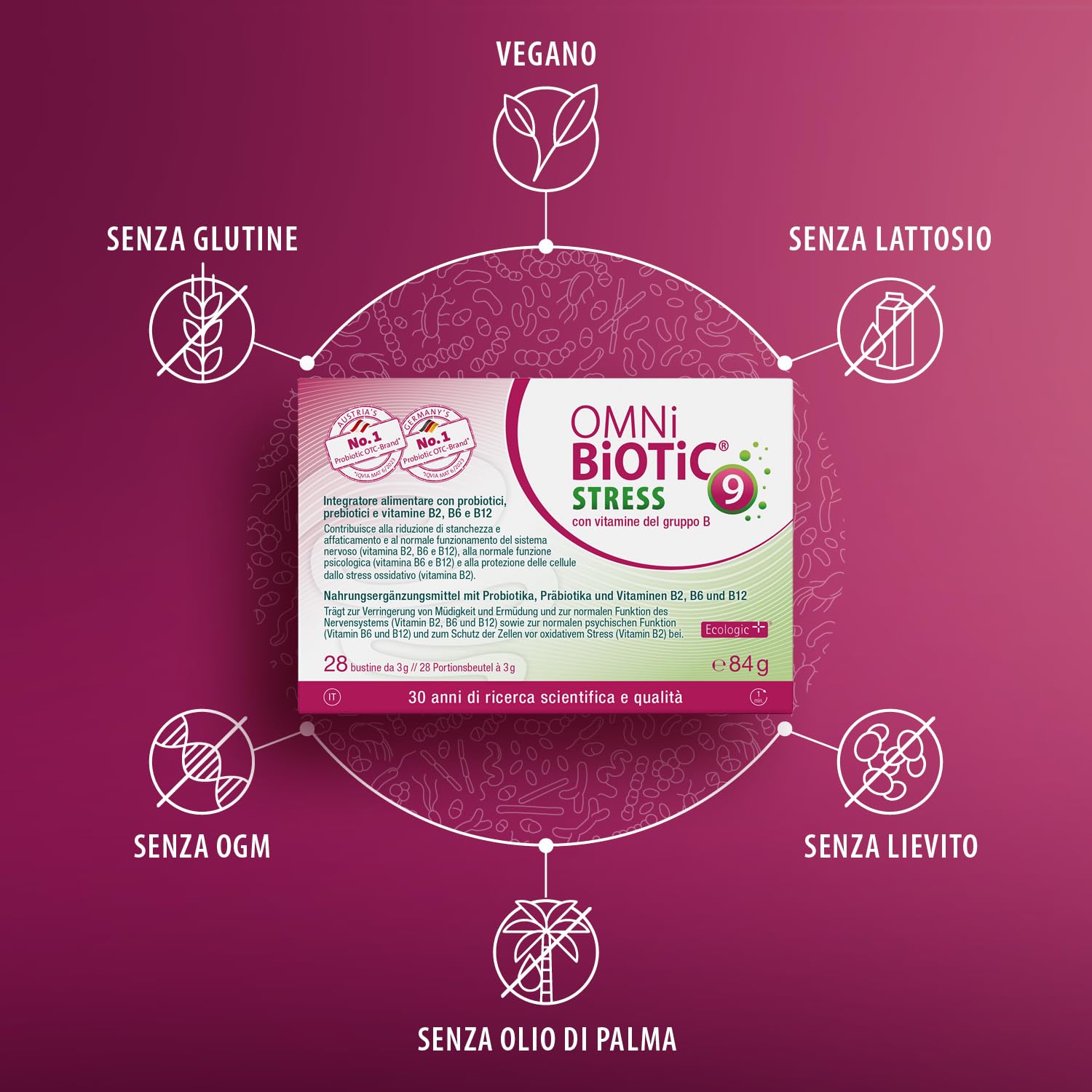 OMNi BiOTiC Stress con vitamine del gruppo B | Polvere | Integrato con vitamine B2, B6 e B12 | VEGANO | 28 bustine da 3 g