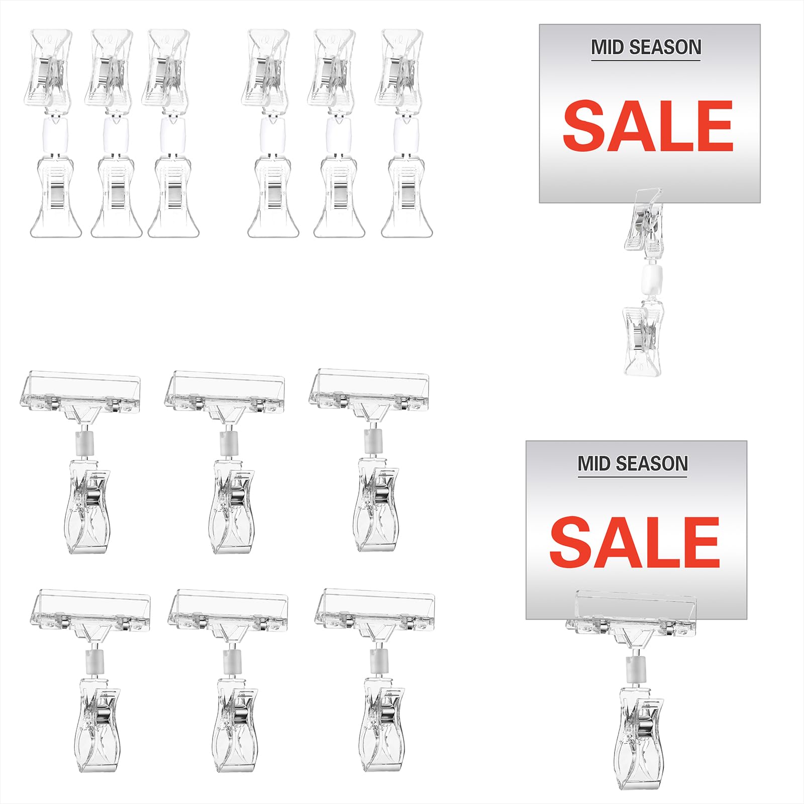 QoTang 20 Stück Doppelseitige Schilderklammern, 2 Stile Durchsichtige Etikettenhalter aus Kunststoff, Drehbare Warenetikettenhalter für Einzelhandelsdisplays, Supermärkte und Obstläden