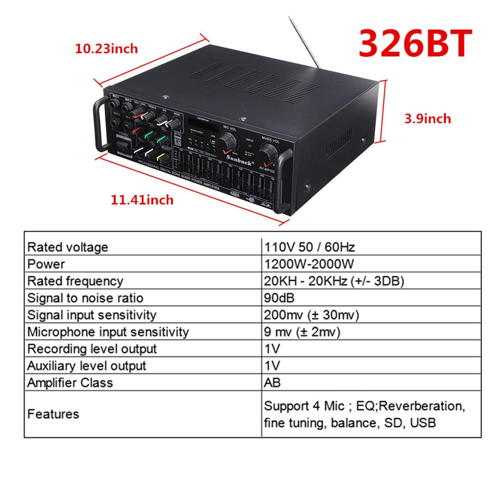 2000W 5.0 Bluetooth 2 canal Audio Power HiFi Amplificador 32 6BT AV Altavoz AMP con control remoto 4 Micro for el hogar.