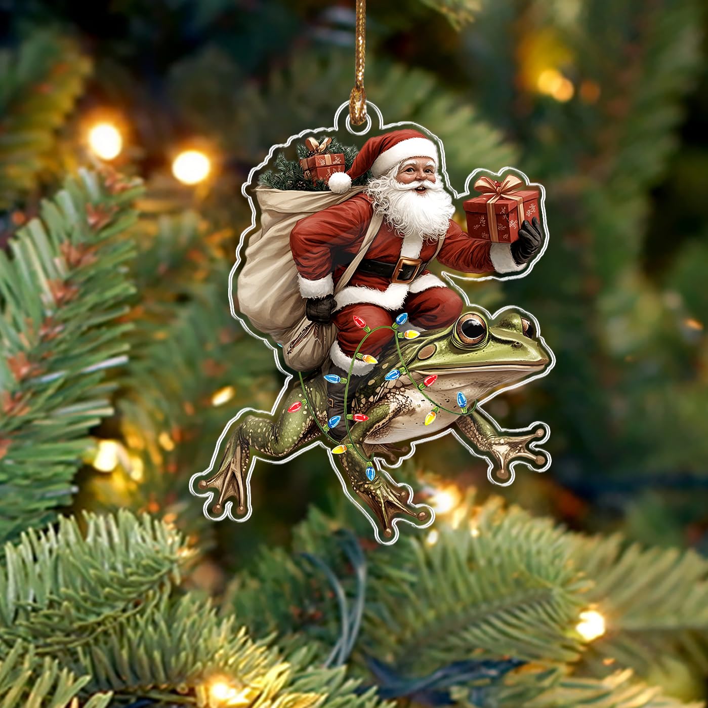 BEETHIS Funny Frog Santa Christmas Ornament 2025 – Flat Acrylic Santa & Animal Car Hanging Decor – Hilarious for Animal Lovers – Unique Frog Xmas Decor 3.5'' — image 1