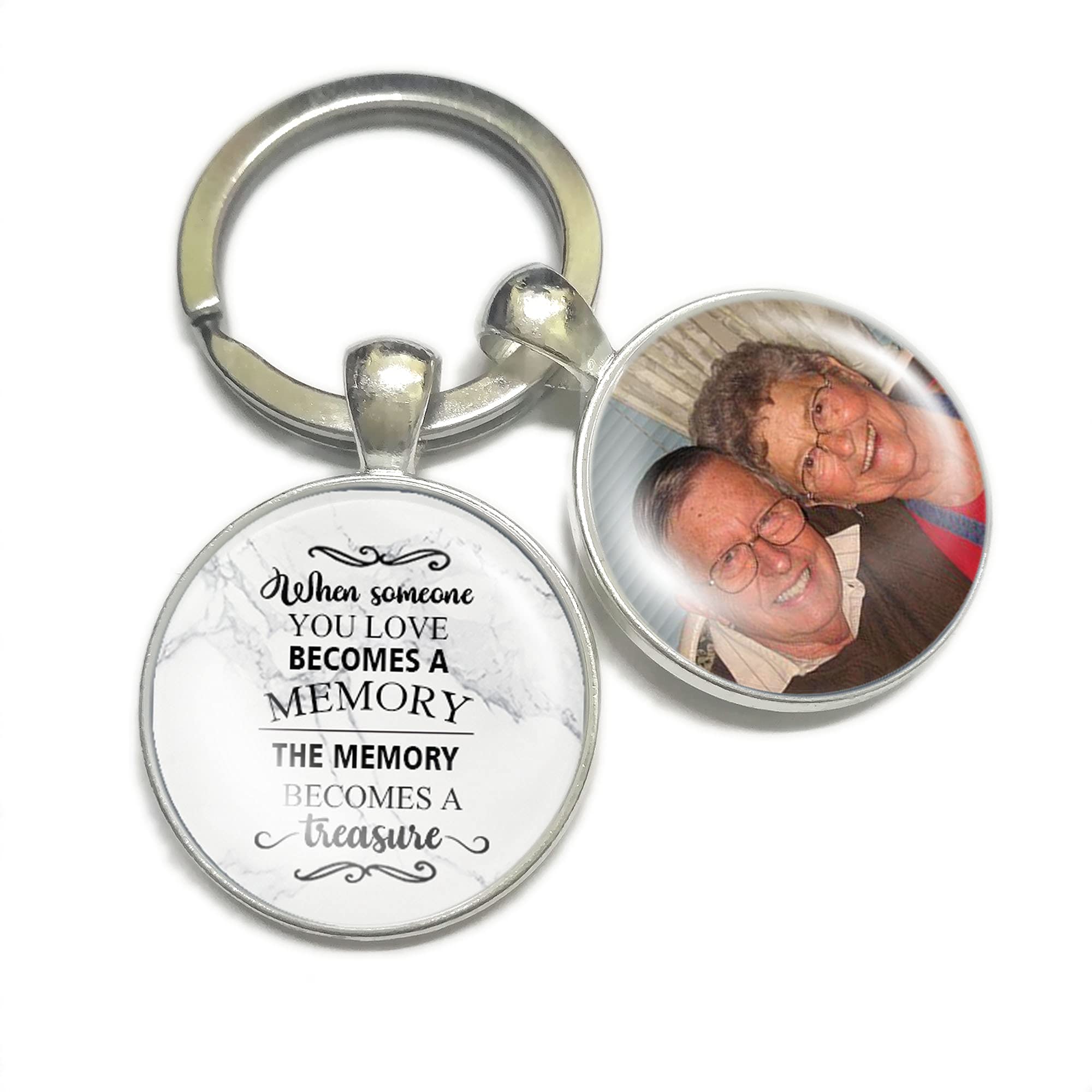 Gutegifts Marble Personalised Photo Keyring Memorial Gifts For Dad Grandad Gramps Mum Nanny Grandma Loss Love In Heaven Memory Bereavement Remembrance Poem Handmade Custom Keychain Keepsake (Marble)