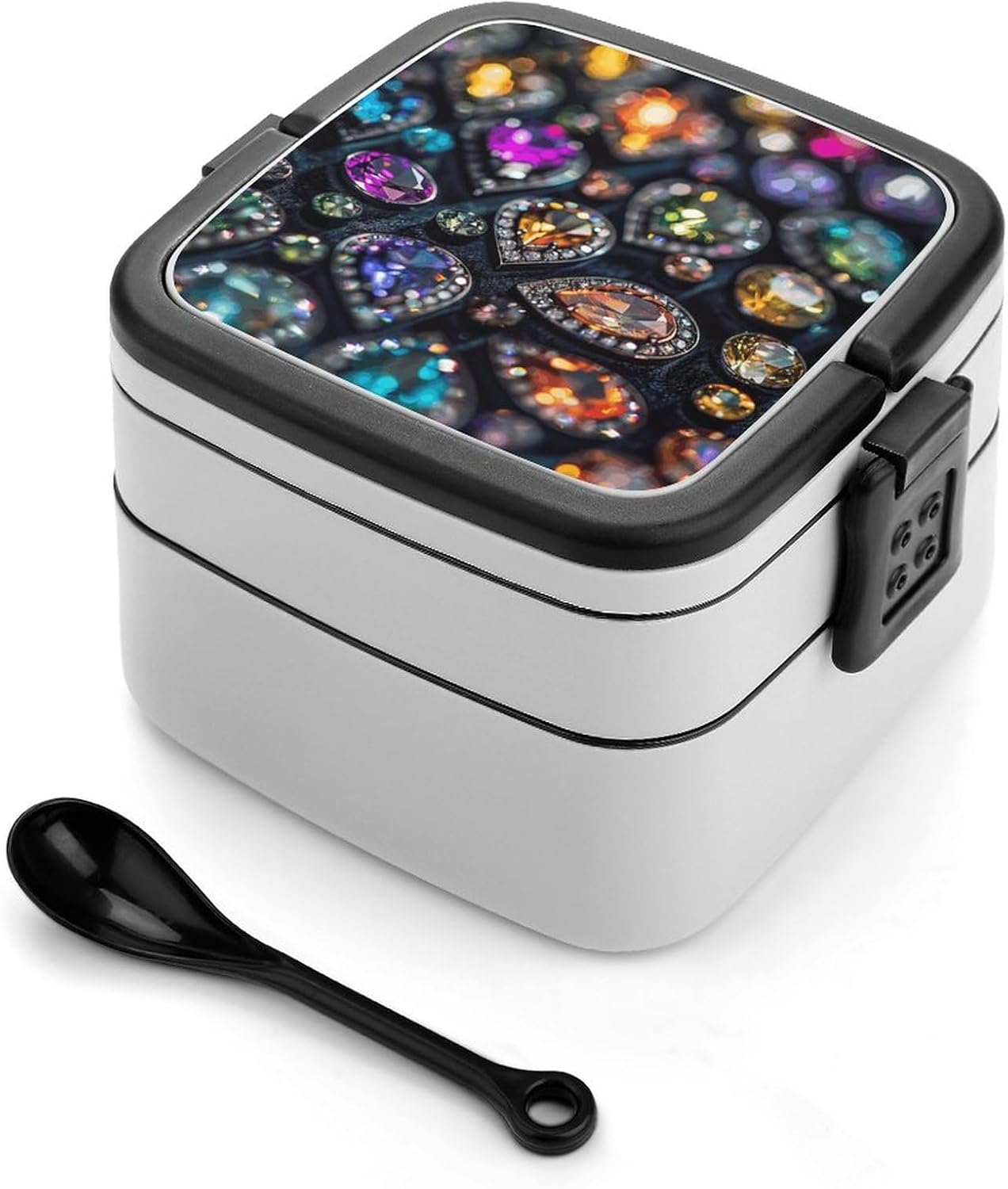 Bento Boxes for Adults with Intricate Jewelry Patterns All-in-One Stackable Lunch Box Container Double Layer Bento Box with Compartments for Women & Men Food Container