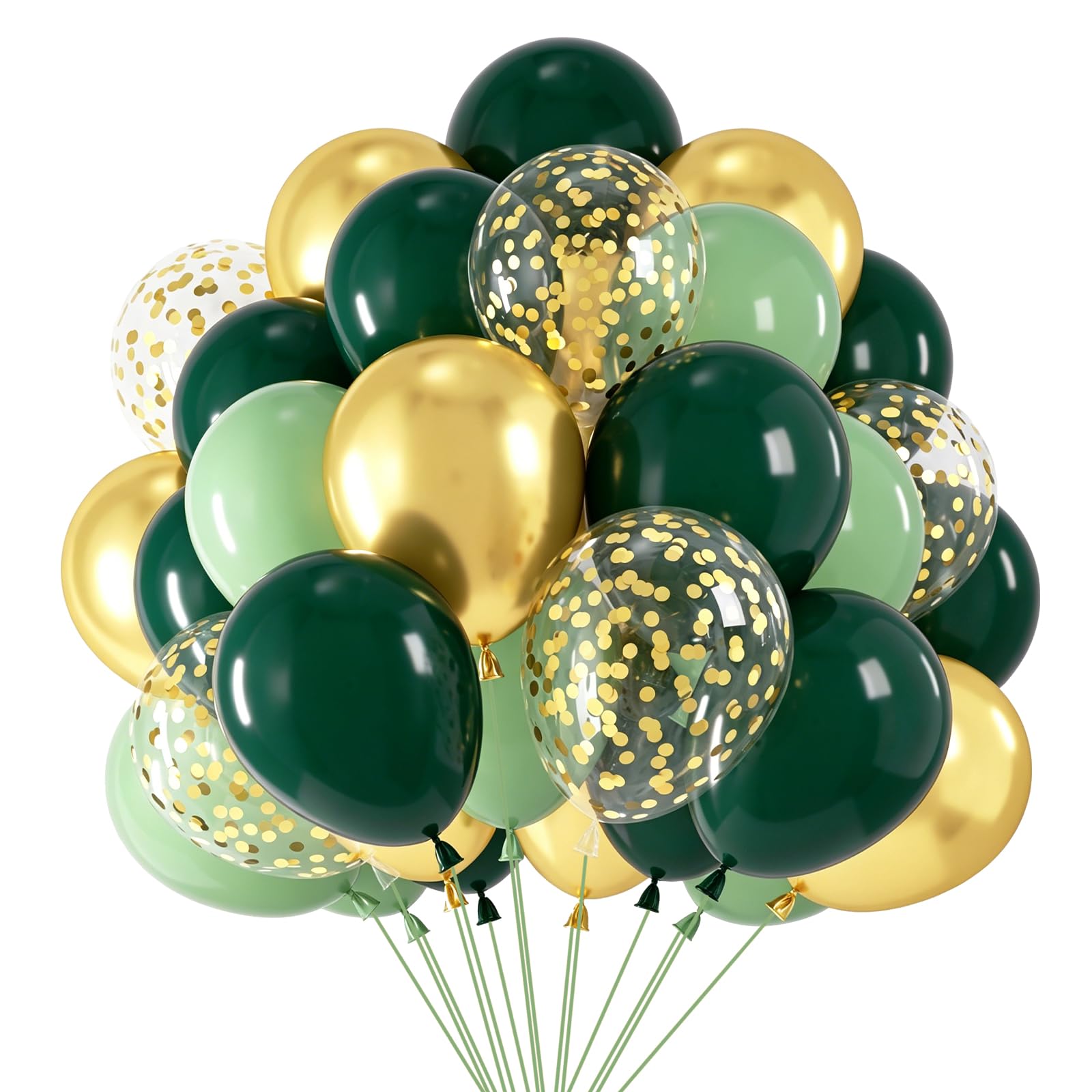 Sage Green and Gold Balloons 68pcs, Dark Green Balloons Metallic Gold Sage Green Balloon with Golden Confetti Balloons for Men Boys Jungle Theme Party Decorations Baby Shower Birthday Decorations