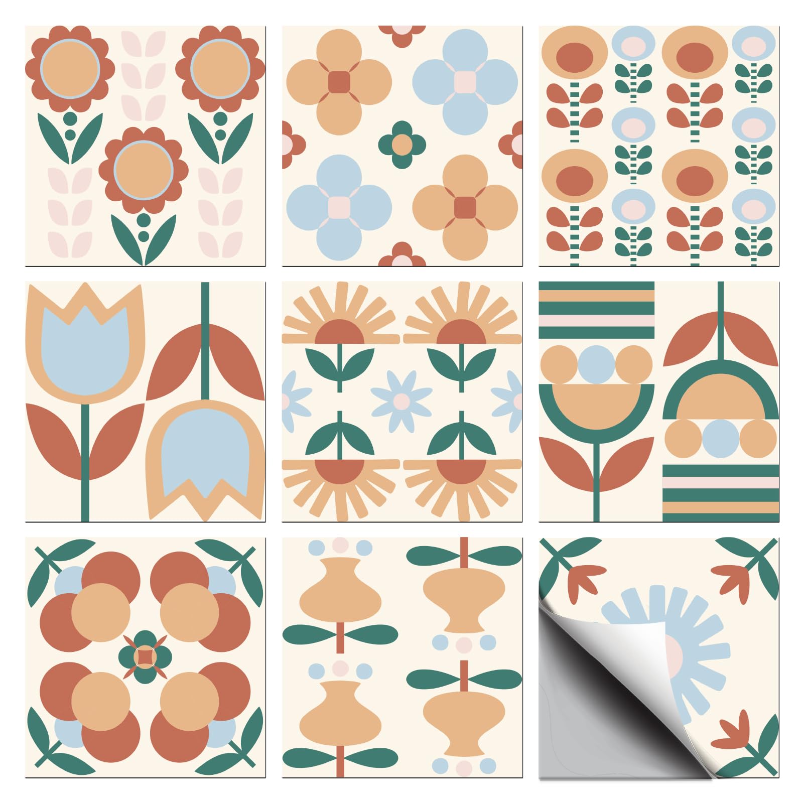 CHGCRAFT 36 Pcs 9 Styles Art Abstract Minimalist Flowers Patten Tile Sticker Wall Tile Stickers Waterproof Self Adhesive Stick on Decals for Kitchen Bathroom Wall Art 4×4 Inch