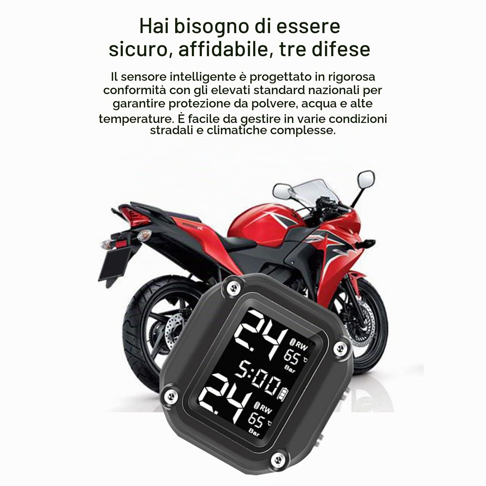 Sensori Pressione Pneumatici, TPMS Sistema di Monitoraggio Della Pressione dei Pneumatici per Moto TPMS di Ricarica USB Moto con 2 sensori Esterni Display LCD Digitale TPMS per Moto a Due Ruote