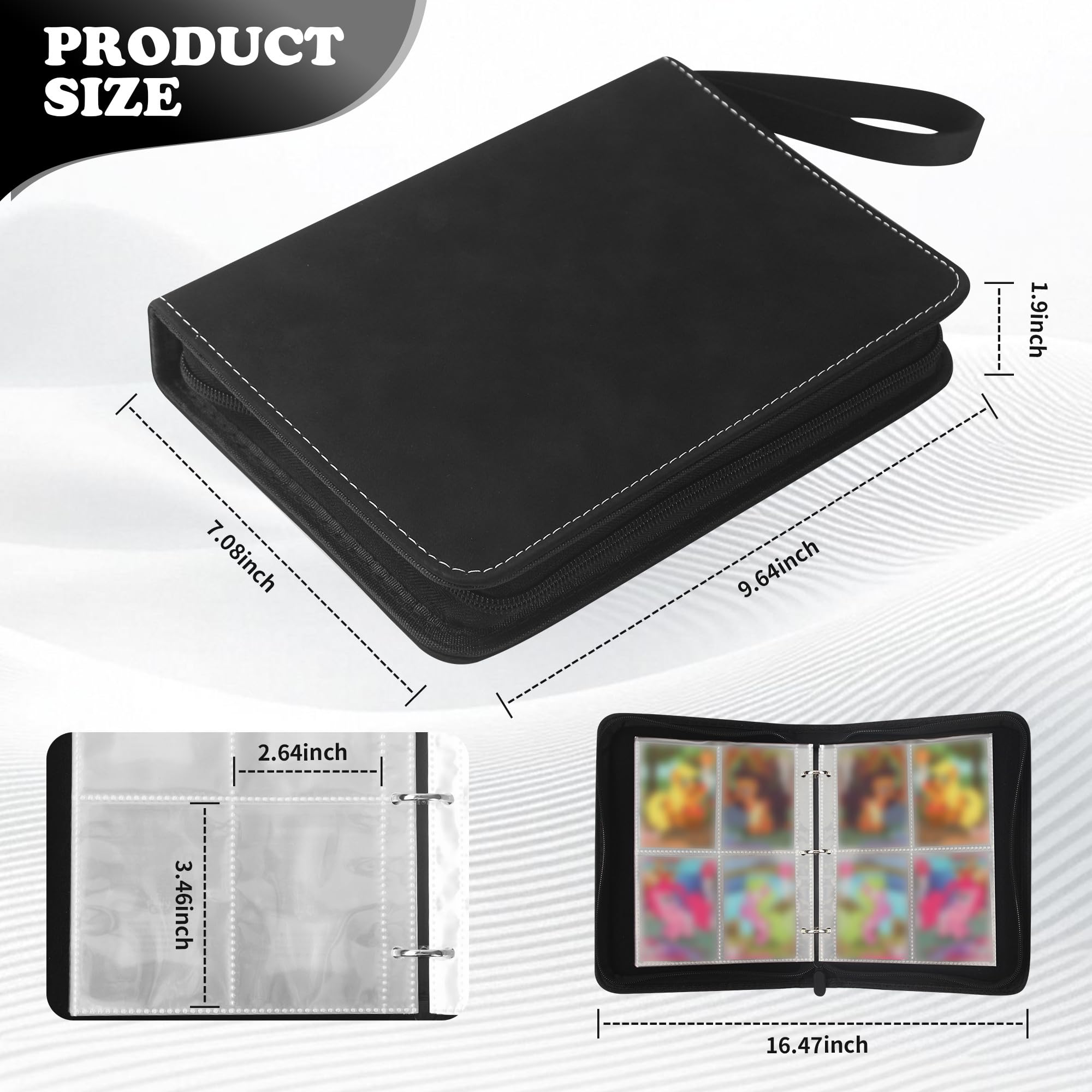 Raccoglitore Carte Magic,440 Tasche Album Porta Carte,55 Pagine Raccoglitore di Carte con cerniera,Nero，Grande capacità, adatto per le carte di gioco preferite, le carte magiche e da poker