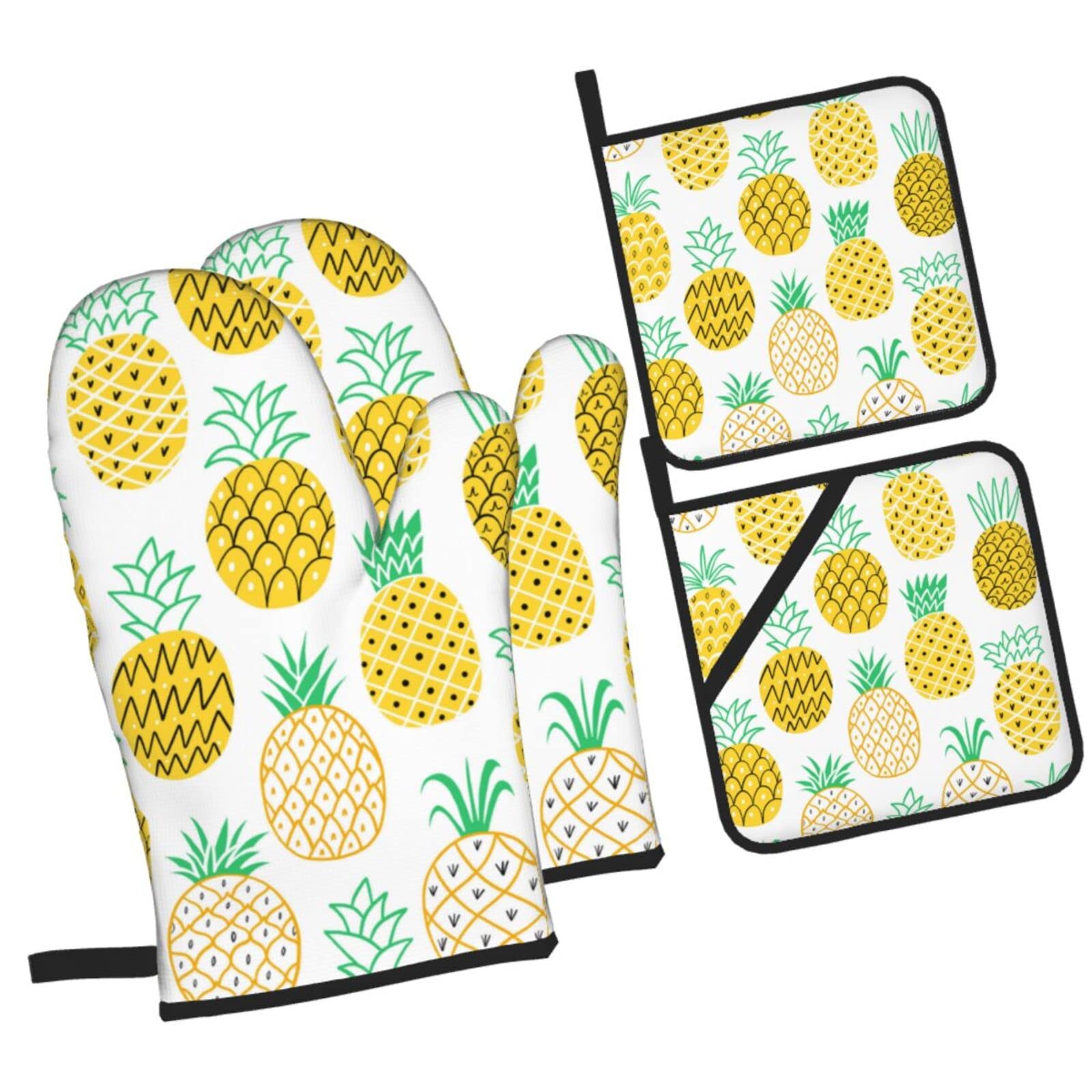 Pine Vector Seamless Oven Mitts and Pot Holders Sets, Christmas Oven Mitt Kitchen Heat Resistant Non-Slip Pot Holders Set for Cooking Baking BBQ