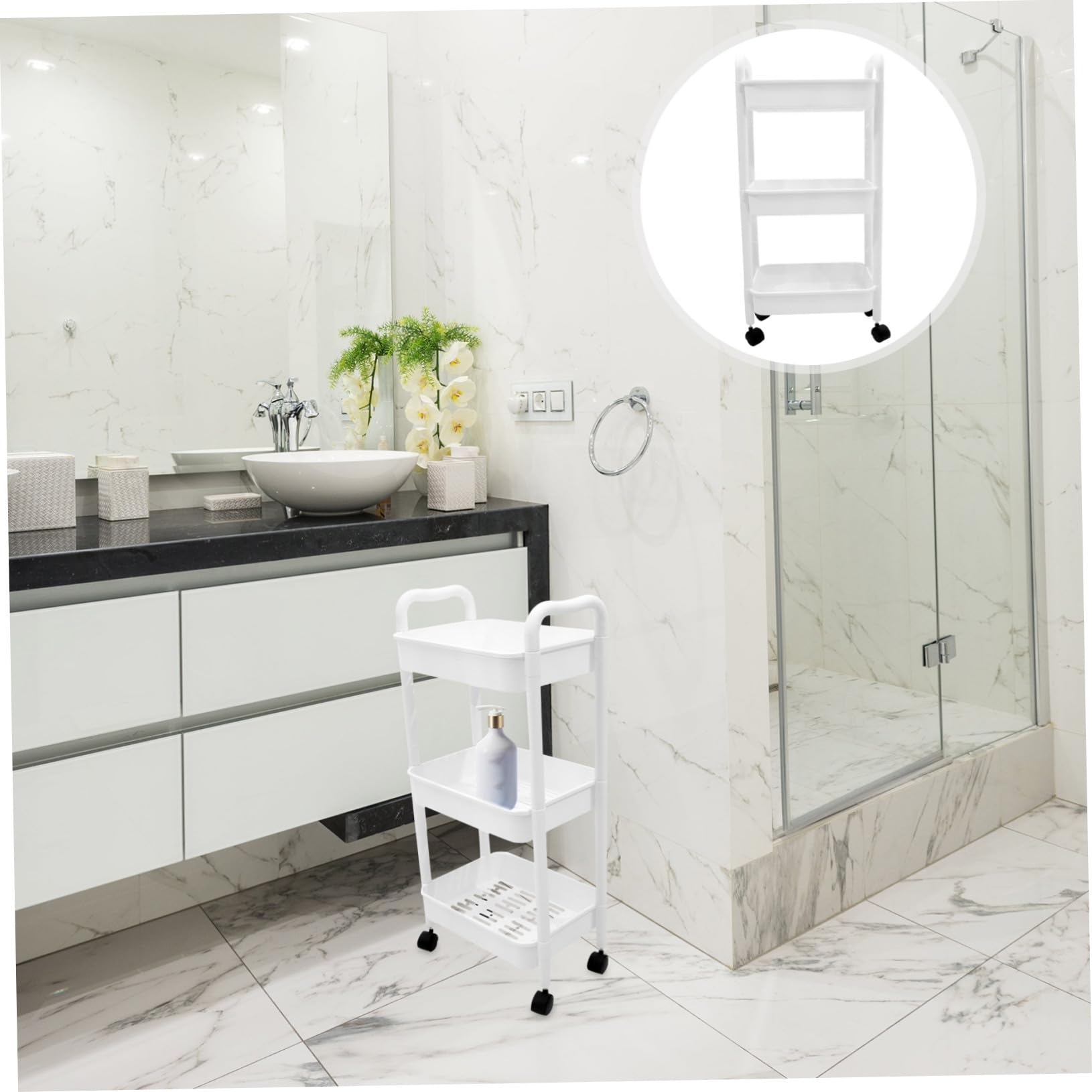 VICASKY Carrello Mobile Multiuso con 3 Ripiani Stretti in Pp Bianco Design Semplice ed Elegante Struttura Robusta e Portatile per Bagno e Ufficio