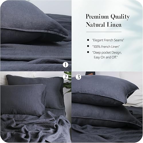 Miniatura 4 de S VICTORY SYMBOL Juego de funda de edredón de 100% lino orgánico, juego de ropa de cama de lino francés con 3 piezas lavado a la piedra, 1 funda de