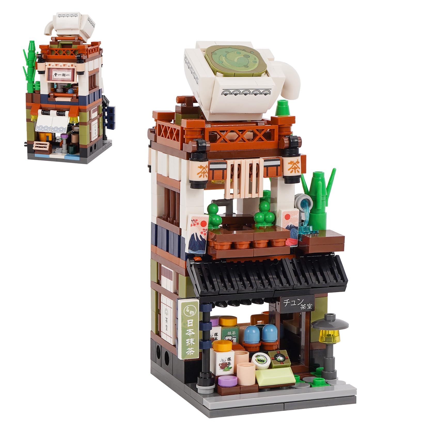 Oichy Building Blocks Set Street View City Mini Building Blocks MOC Creative STEM Toys Japanese House Model Simulation Mini Bricks Sets Construction Toy for Home Decoration and Gift (Mini Matcha Shop)