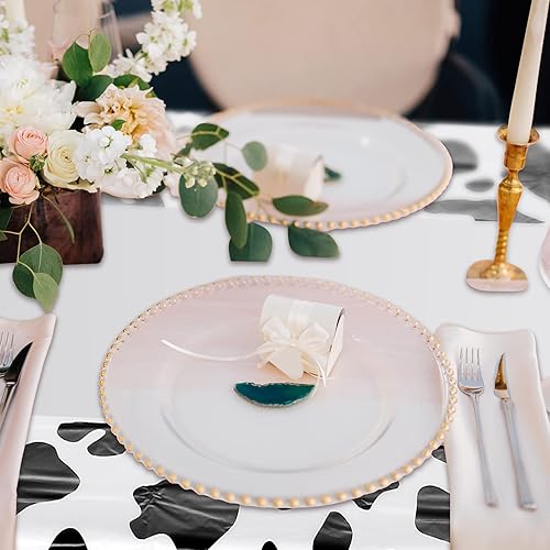 Miniatura 6 de Oudain 3 manteles de vaca de 54 x 108 pulgadas para fiesta, mantel de vaca, camino de mesa, mantel rectangular de fiesta de cumpleaños, suministros