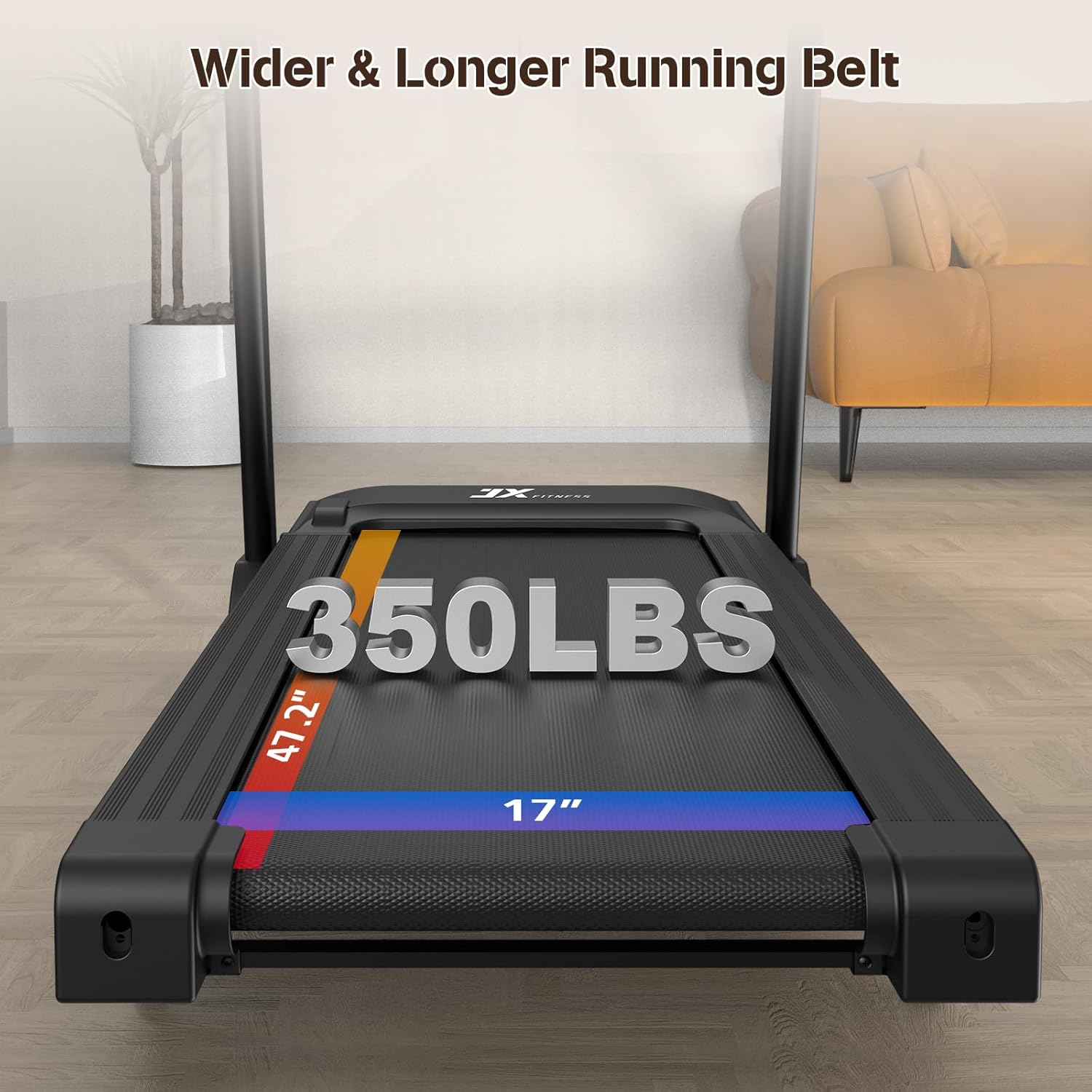 JX FITNESS Treadmill for Home, Folding Treadmill with 15% Auto Incline, 0.5 to 10 MPH Speed, Walking or Running Treadmill with App, IPAD Holder, 350lbs Weight Capacity