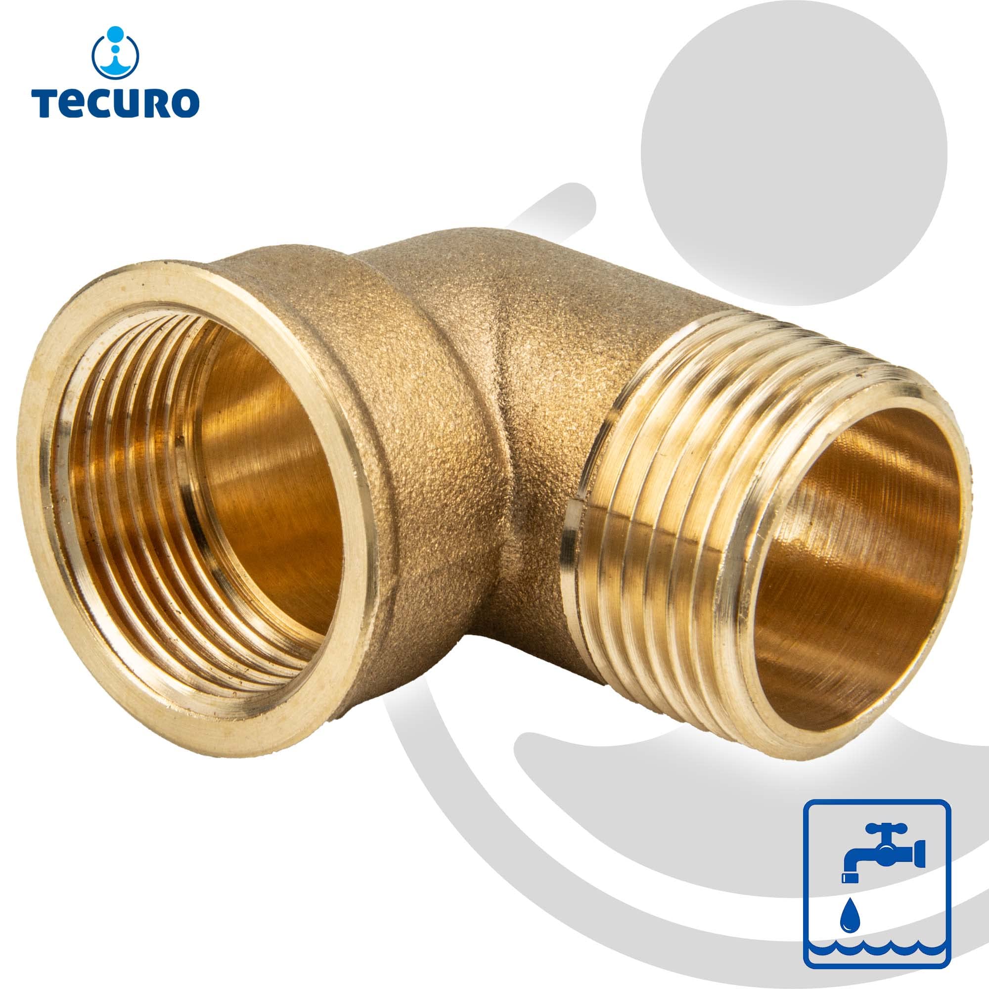Tecuro Angolo in Ottone 90° Filettatura Interna x Esterna 3/4" Ottone Bianco CW617N Acqua Potabile