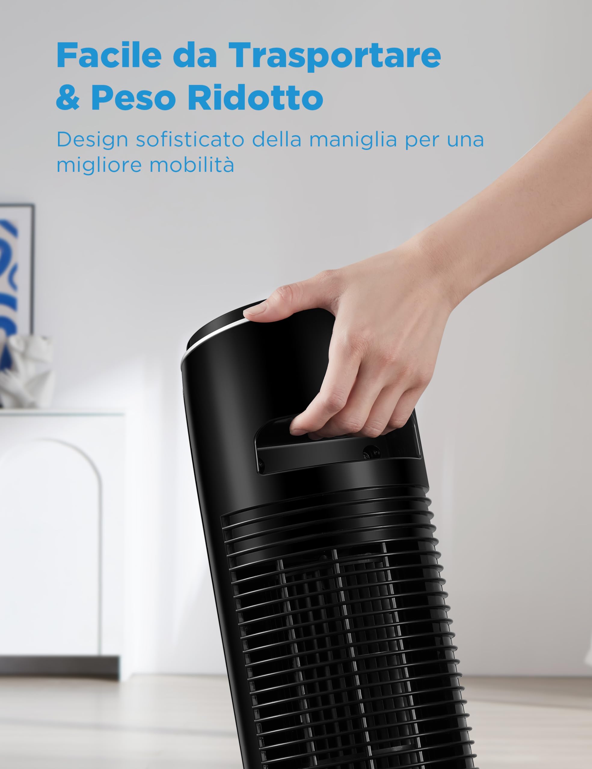 Midea FZ10-17JR Ventilatore a Torre Silenzioso con Telecomando 92CM，Timer 7 ore, 3 Modalità, 3 Velocità, Ventilatore 45W, Oscillante 90°Nero