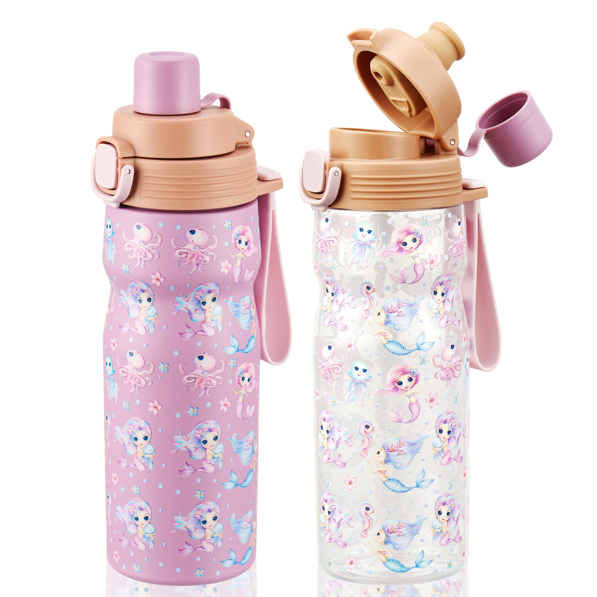 MAISON HUIS Kids Water Bottles 2 Pack 18 8 Stainless Steel Vacuum Leak Proof Straw Cup with 21oz