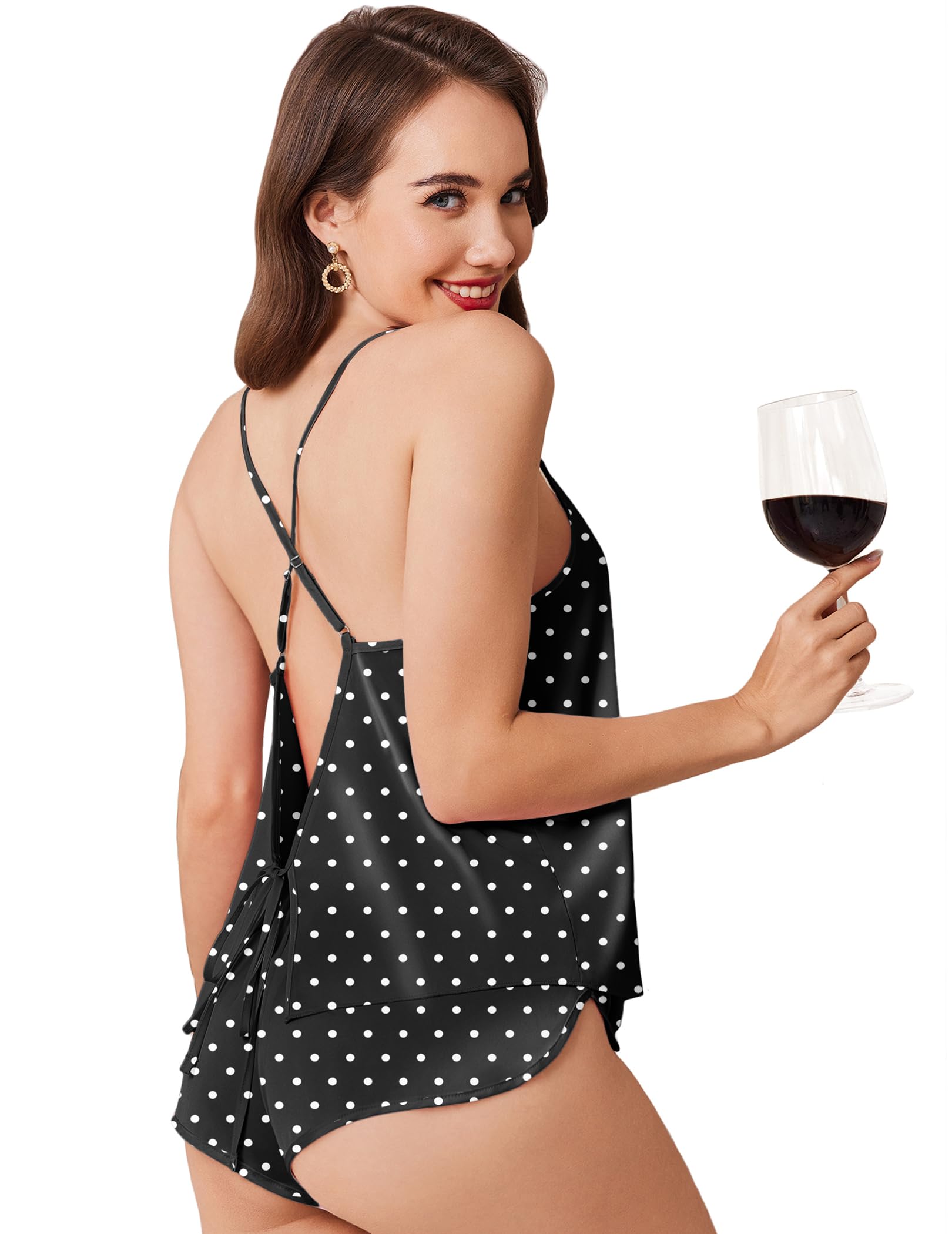 Ekouaer Womens Satin Pajama Sets Silky Backless Pjs Camisole Top and Shorts Soft Nightwear Set