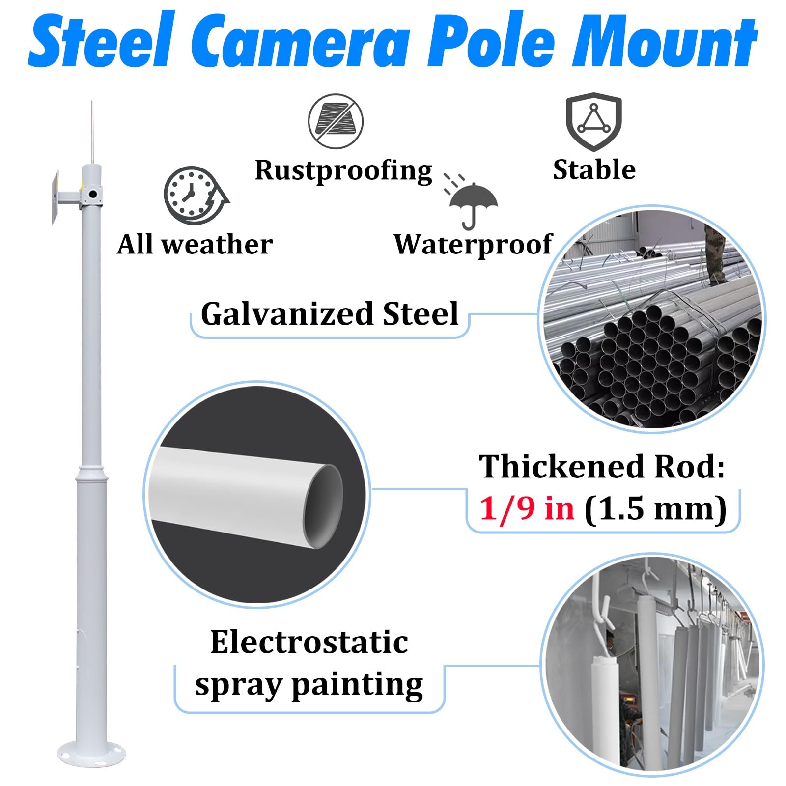 Palo e Braccio Telecamera Sicurezza Palo Sorveglianza In Acciaio Braccio Telecamera A Pistola, Supporto Telecamera Sicurezza Alto E Rotondo/Kit Staffa Angolare Montaggio Su Palo(19.7ft/6m)