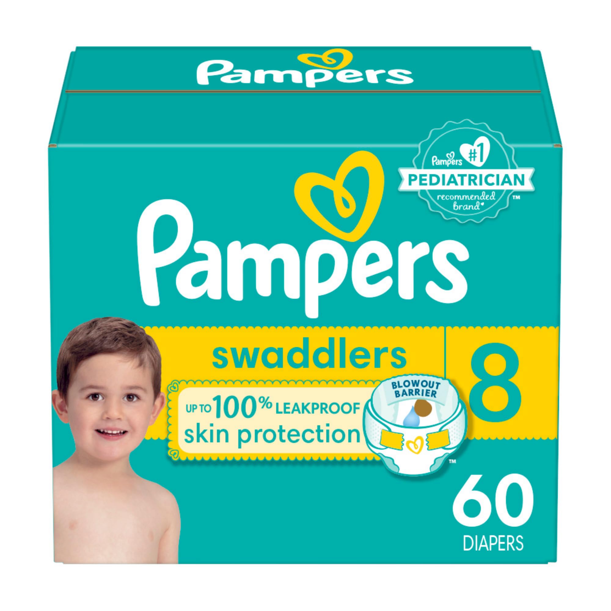 PampersSwaddlers Diapers - Size 8, 60 Count, Ultra Soft Disposable Baby Diapers