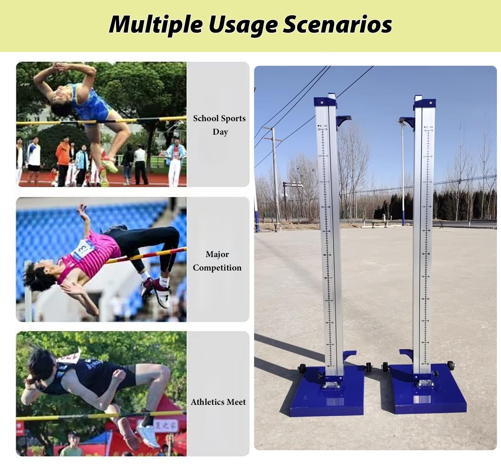 Competition Athletic High Jump Standards, soporte de entrenamiento de salto resistente con base, probador de pista esencial para la escuela secundaria