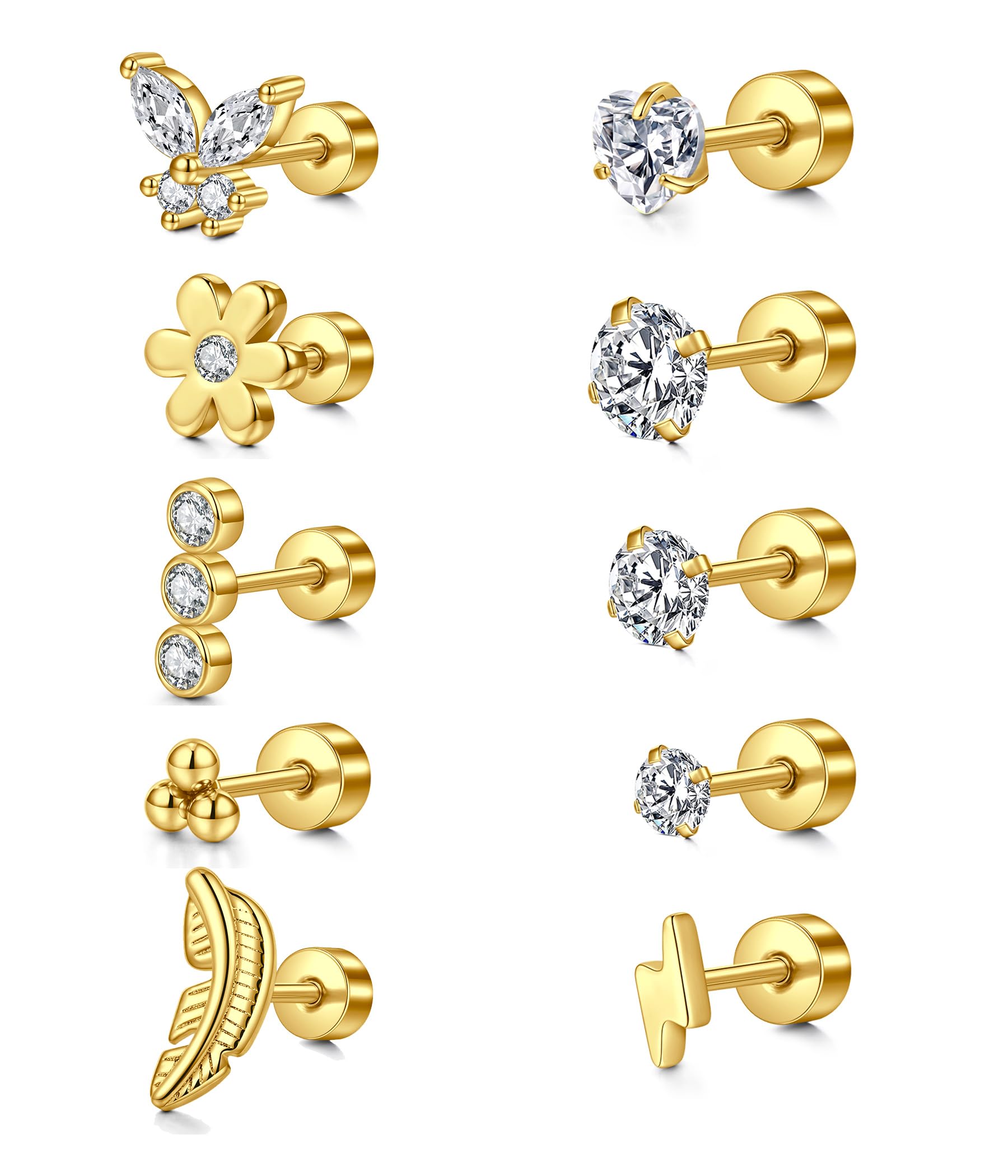 MODRSA 20g 16g Cartilage Earrings for Women Silver Gold Helix Piercing Jewelry Surgical Steel Hypoallergenic Flat Back Earrings Cartilage Hoop for Women Forward Helix Earring Tragus Jewelry Screw Back