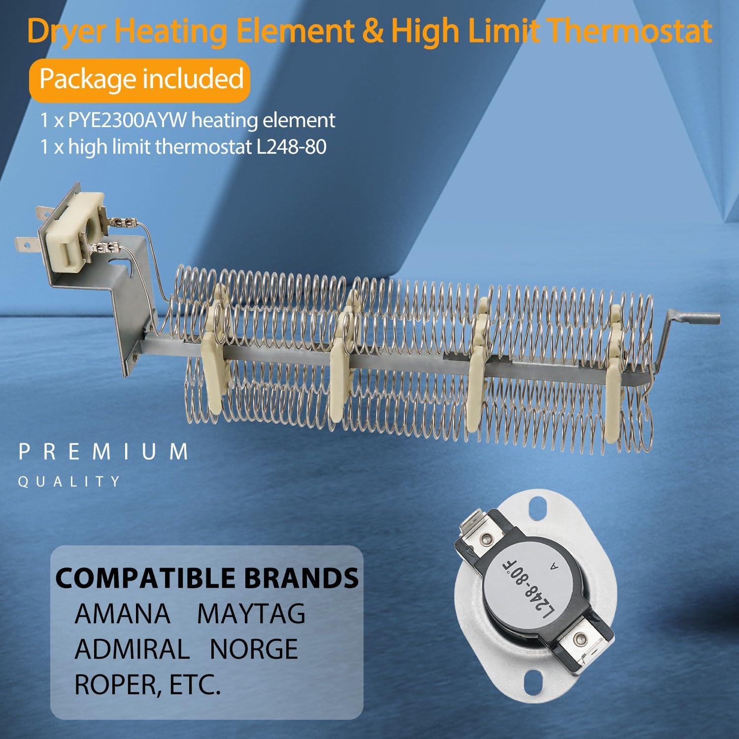 Dryer Heating Element and L248-80 High Limit Thermostat by SupHomie - Compatible with Maytag PYE2300AYW, Maytag PYET344AYW, Maytag PYET244AYW, Admiral ADE7000AYW