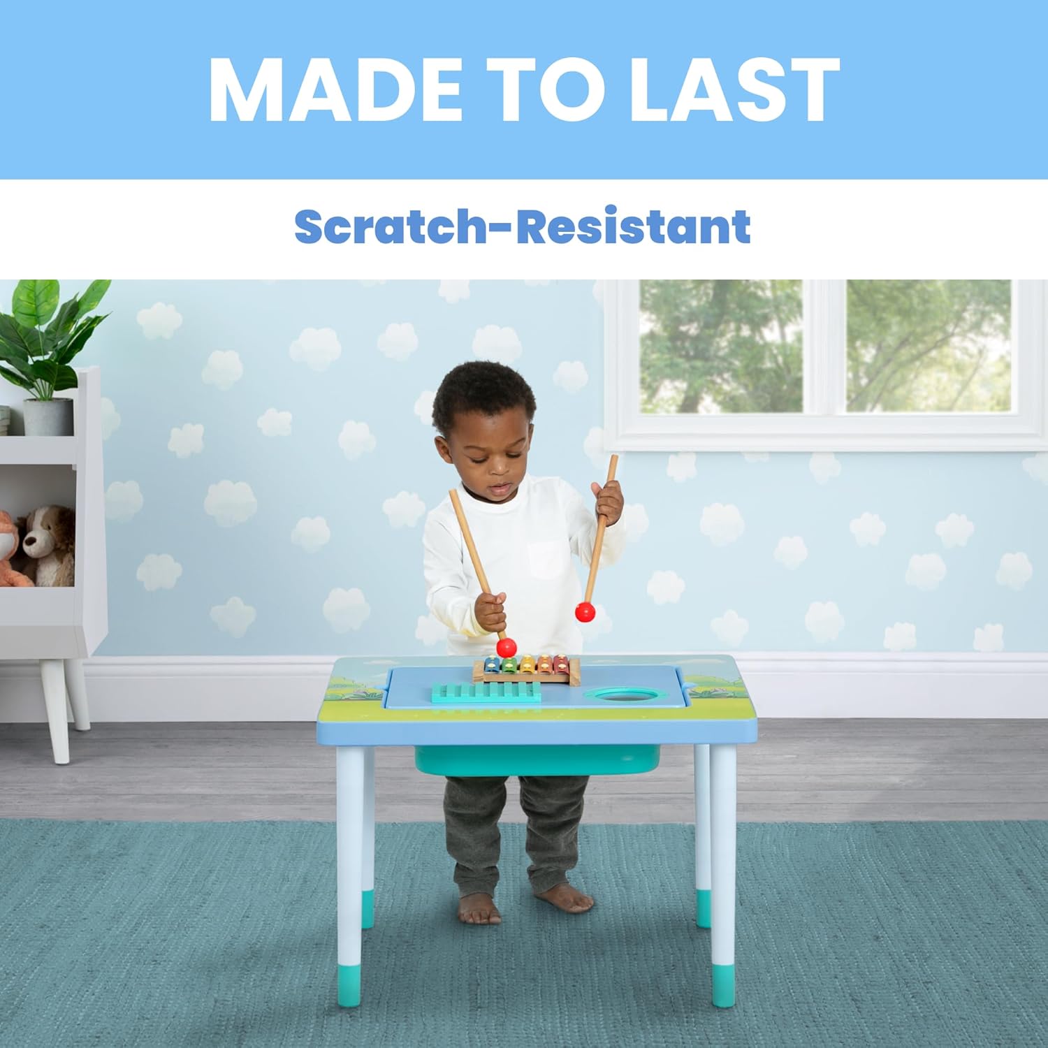 Bluey Compact Play & Learn Sensory Table – Includes Musical Instruments - Use as Sand Table/Sensory Table/Activity Table/Montessori Toy, Blue