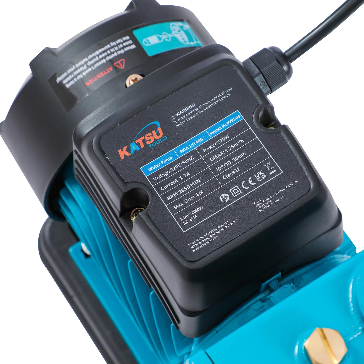 KATSU Tools Bomba de Refuerzo de Agua de 370W, Autocebante Adecuado para Grifos de Agua para el Hogar y el Jardín 151406