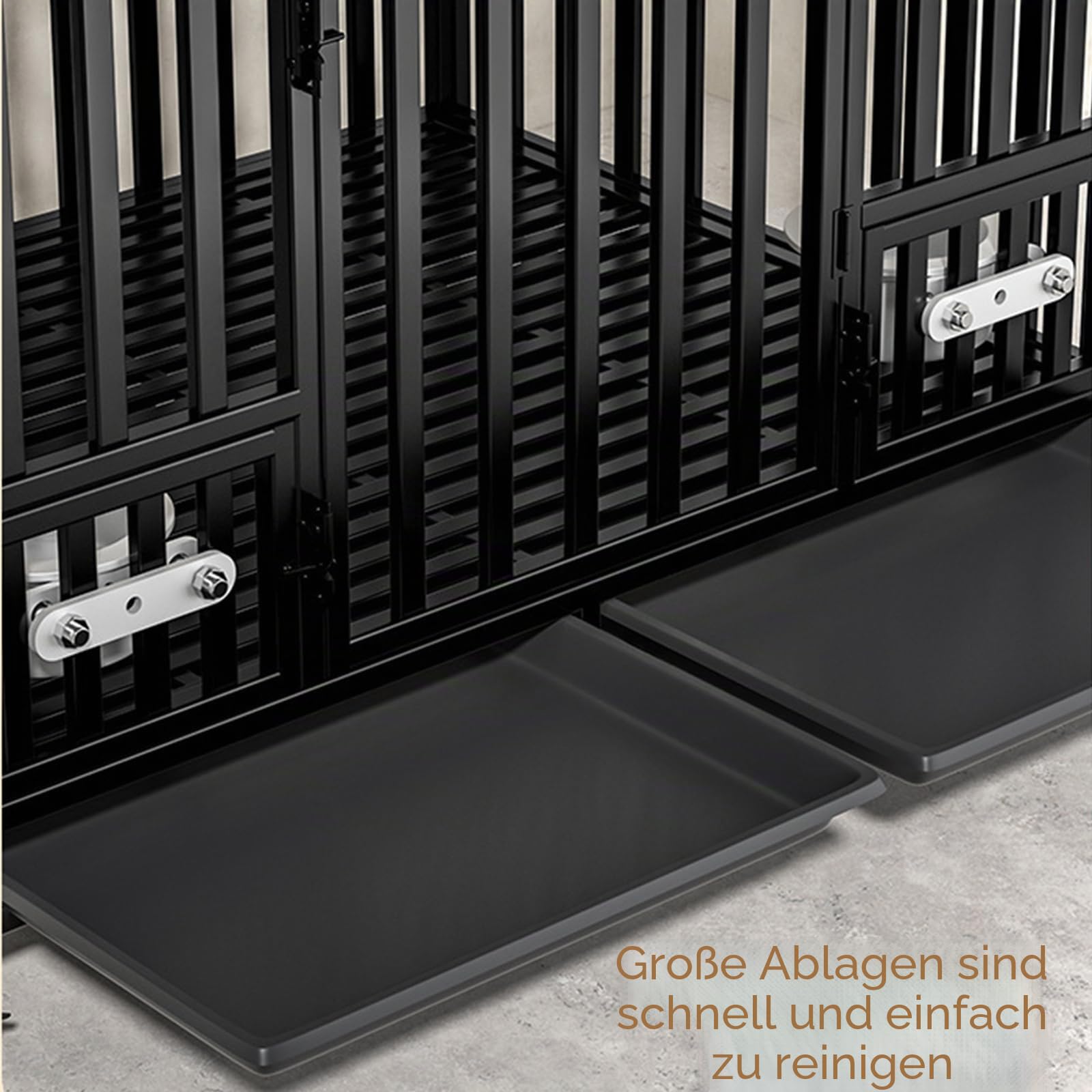 Hundekäfig Transportbox für schwere Lasten, Gitterbox große Hunde hochbelastbar Hundetransportbox mit 3 Türen, 4 Rollen und Bodenschale Hundetransportkäfig Hundebox (XXXL 140X94X108cm)