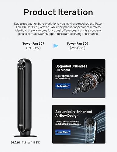 Miniatura 9 de Ventilador de torre Dreo para dormitorio, ventilador silencioso de 25 pies/s, ventiladores oscilantes de 90° para interiores con 4 velocidades, 4