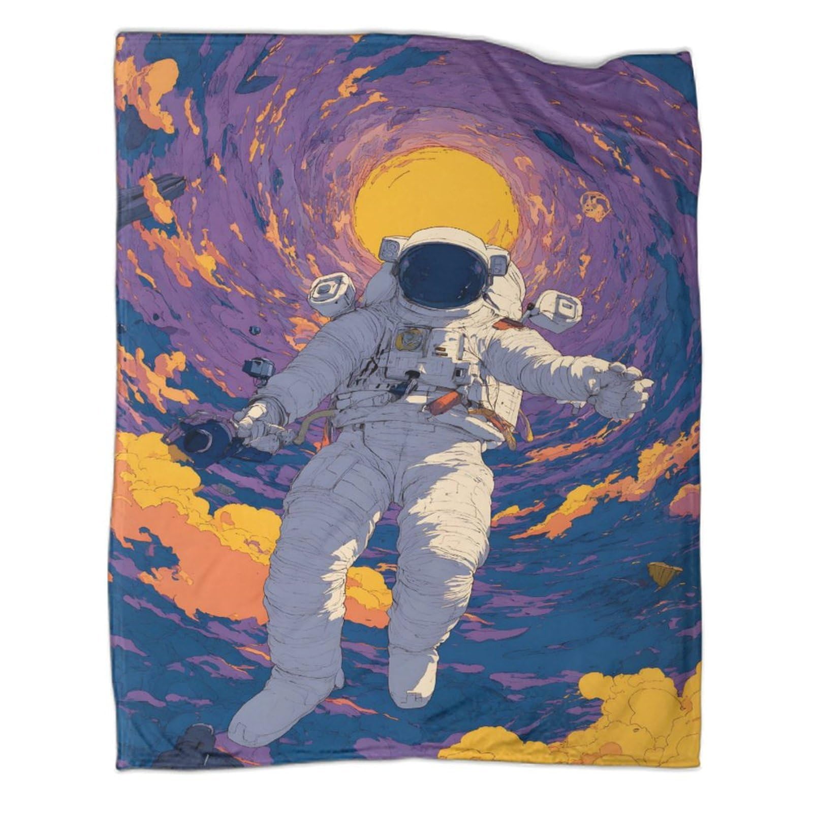 Farbechtes Weltraum Planeten Galaxie Sci-Fi Muster Flanell Fleece Decke, Astronauten Weltraum Mission Weicher Plüsch Bettüberwurf Für Wohnen, 80x90inch(200x230cm)