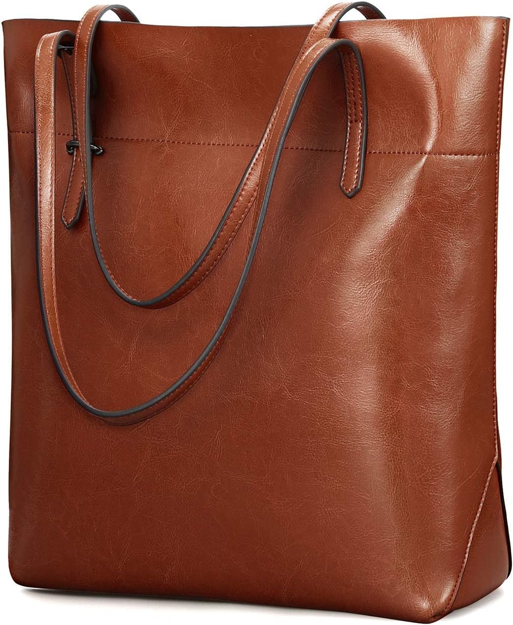 Vintage Genuine Leather Tote Shoulder Handbag for Woman with Adjustable Handles