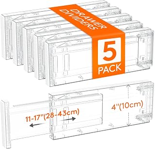 Lifewit Set of 5 Plastic Drawer Separators for Inner Length 11-44.5 cm and Height >10.5 cm Drawers, Adjustable Organizer System for Wardrobe/Bedroom/Dresser/Kitchen/Office, Transparent