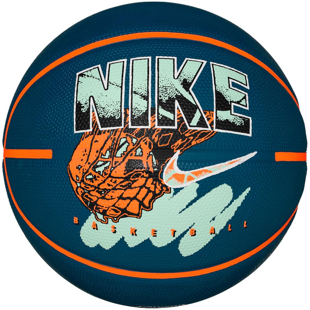 Nike Everyday Playground Basketball 8P Graphic – Outdoor Basketball with Graphic Design – Street Basketball – Deflated delivered, Blue Force/Total Orange/White/Mint Foam, 7