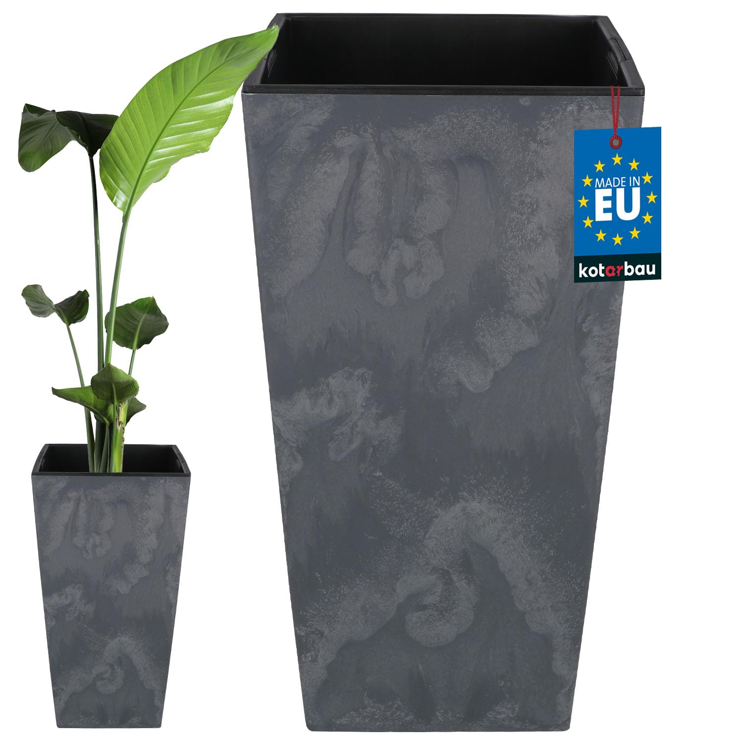 KOTARBAU® Macetero cuadrado con maceta interior, 40x75 cm, Efecto hormigón, Macetero gris, Macetero con inserto extraíble, Macetero de plástico, Tiesto decorativo, Macetero alto de interior y exterior