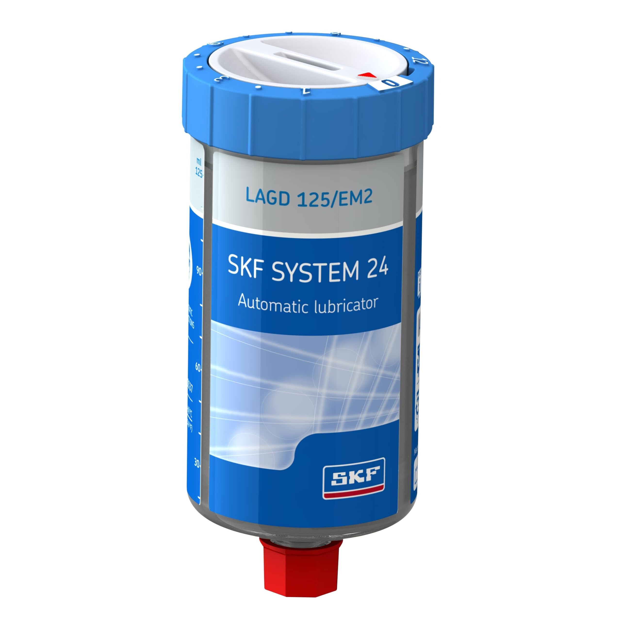 SKF LAGD 125/EM2 Automatic Grease Lubricator, System 24, Disposable, 125mL LGEM 2 Grease, High Viscosity, Mineral Based Grease With Lithium Soap
