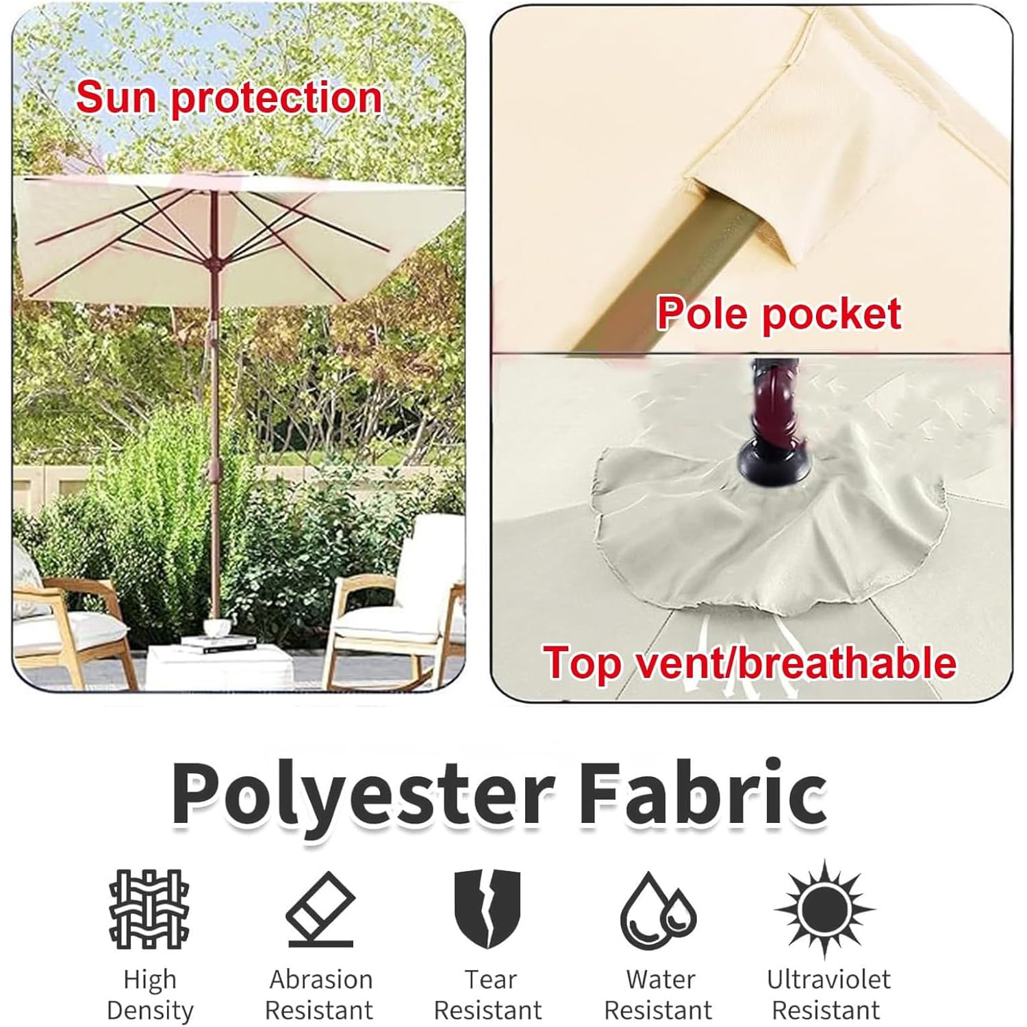 Generico Esterni Da Giardino Telo Di Ricambio Per Ombrellone, 2x2m 3x2m 3x3m 6 Stecche, Rettangolo Piazza Telo Di Ricambio Per Ombrellone Da Esterno, Copertura Per Terrazza Giardino (Beige, 3x2m)