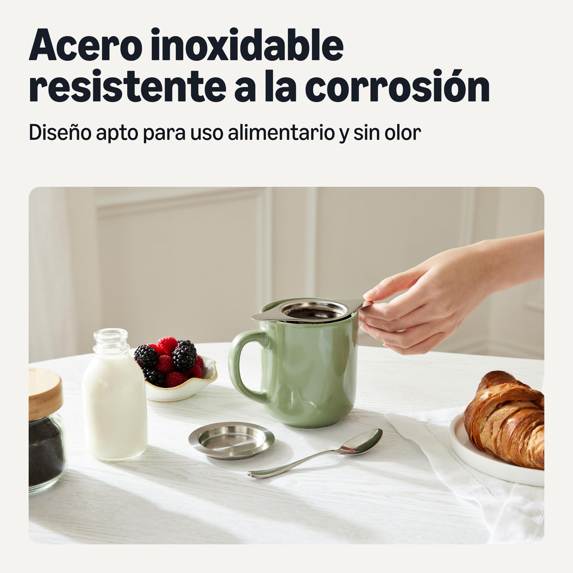 Amazon Basics Infusor de Té para Hojas Sueltas con Tapa, Juego de 2 Piezas, Acero Inoxidable, Resistente a la Oxidación y Apto para Lavavajillas